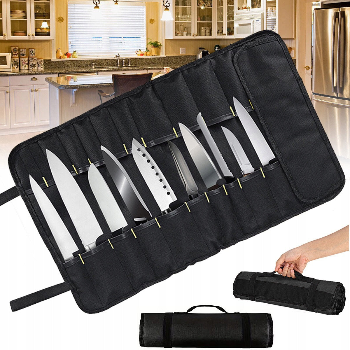 COOKING KNIFE CASE PORTABLE STORAGE BAG TOOL 22 POCKETS.