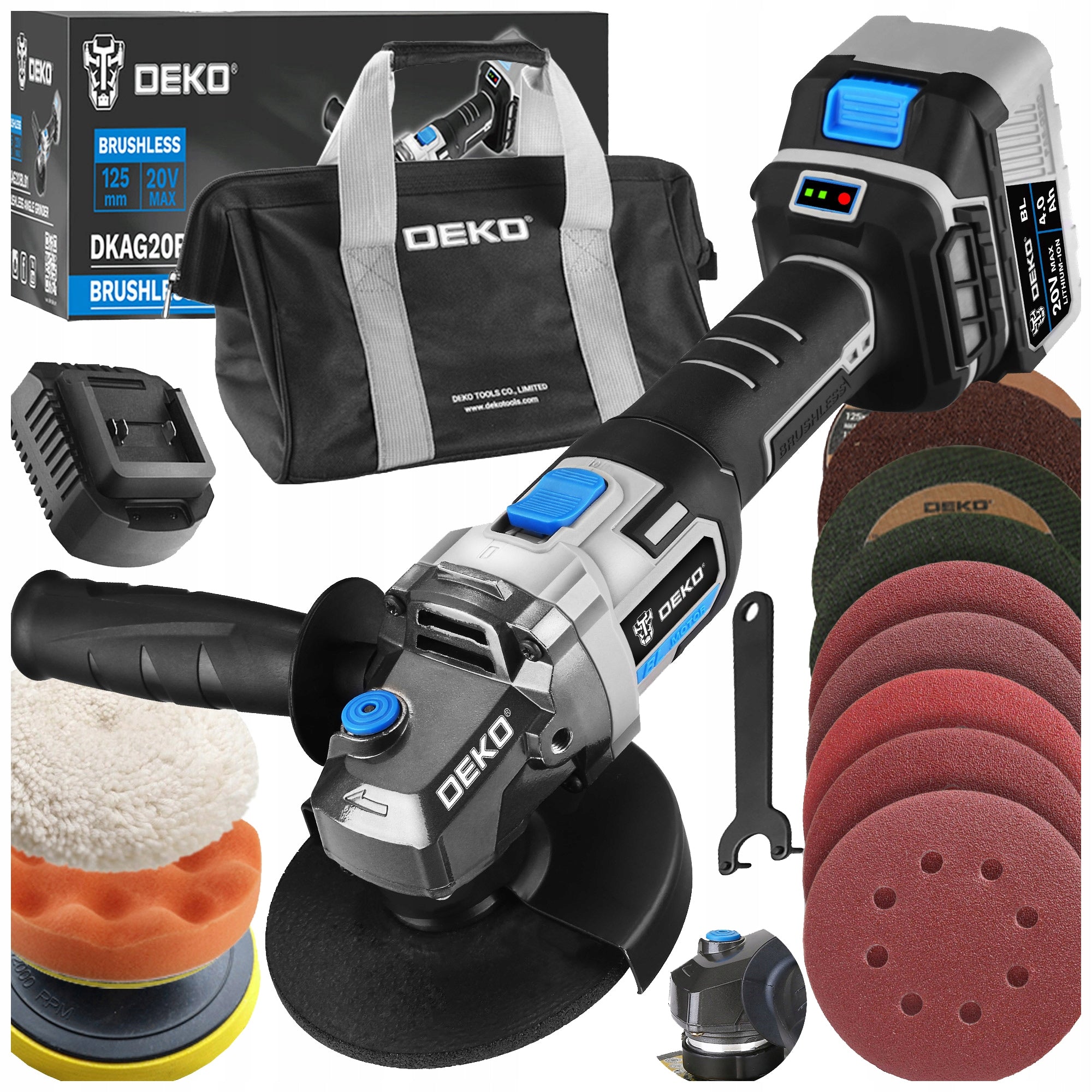 CORDLESS ANGLE GRINDER BRUSHLESS RUBBER CORD 4.0Ah DEKO