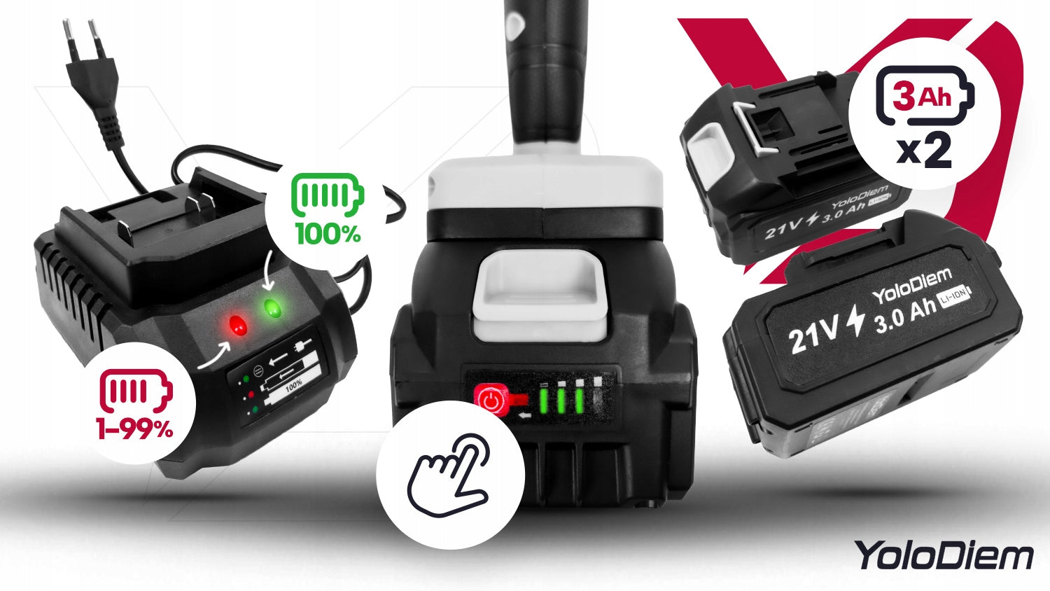 CORDLESS BLOWER 2xAKU 21V Turbo 235km/h Electric Manual SET Power supply rechargeable battery