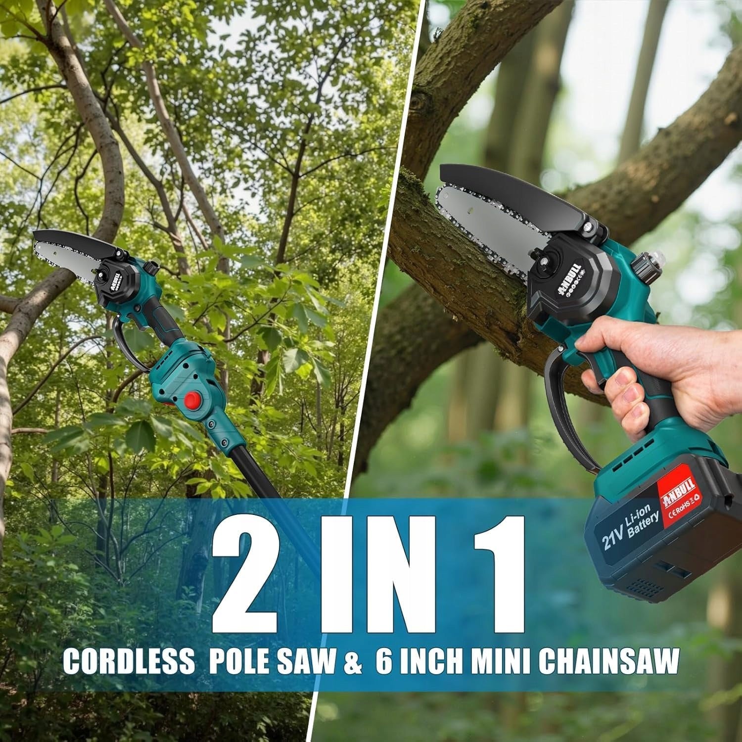 CORDLESS BOOM CHAINSAW 2in1, 2 BATTERIES, 4.8m, 6 inches Packaging status original