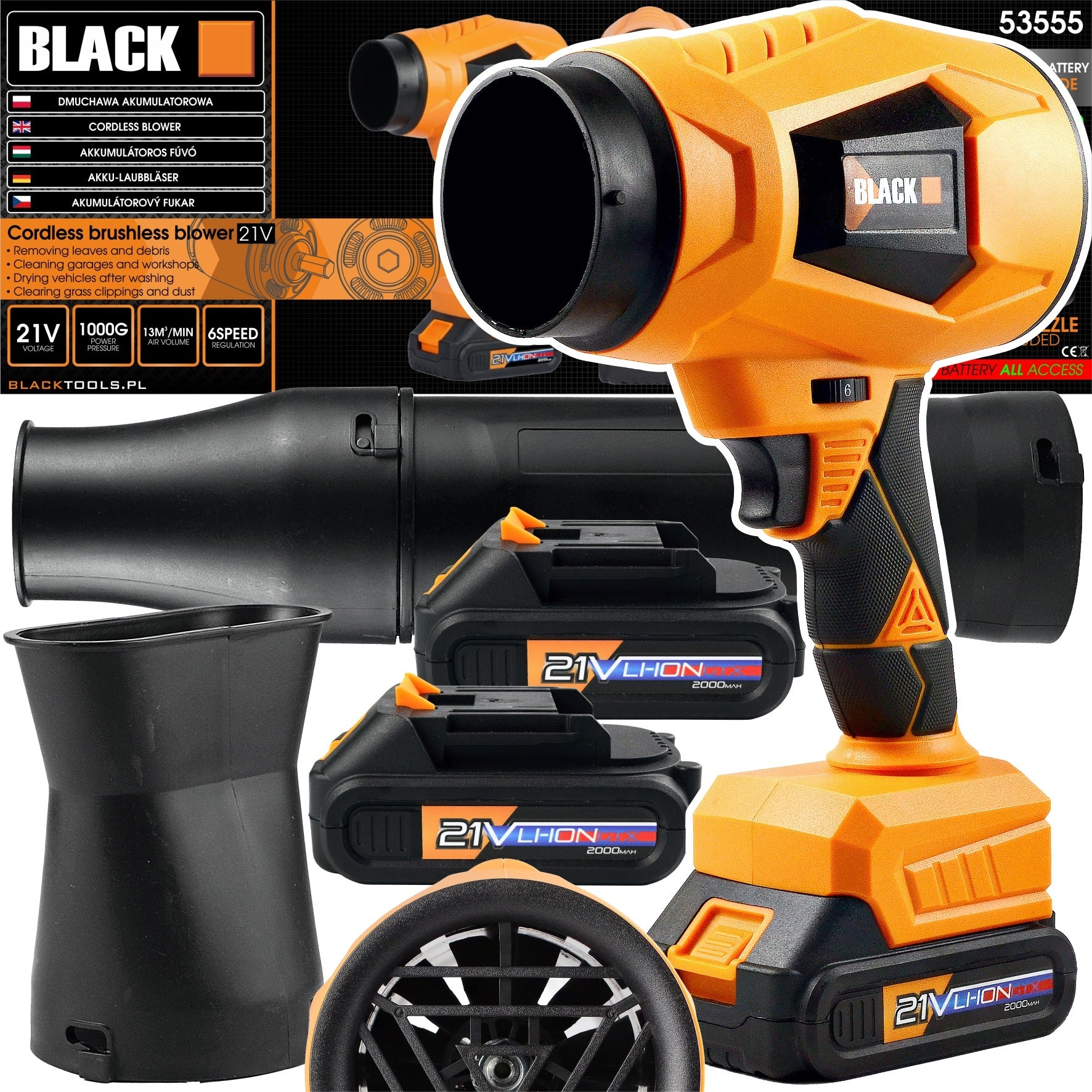 CORDLESS BRUSHLESS BLOWER BLACK 21V - 2x BATTERY
