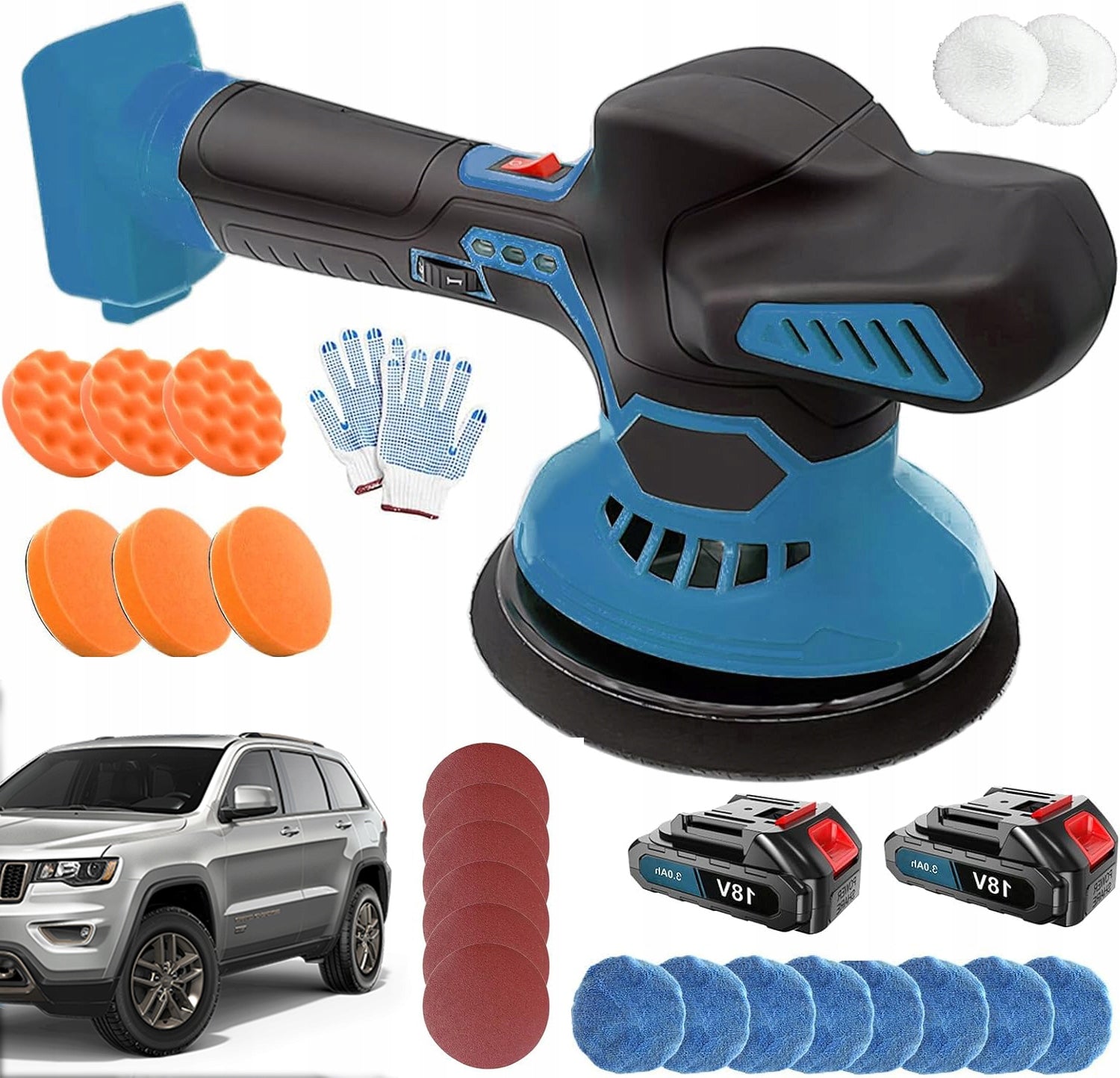 CORDLESS CAR BUFFER POLISHER - PORTABLE SET FOR WAXING MACHINE