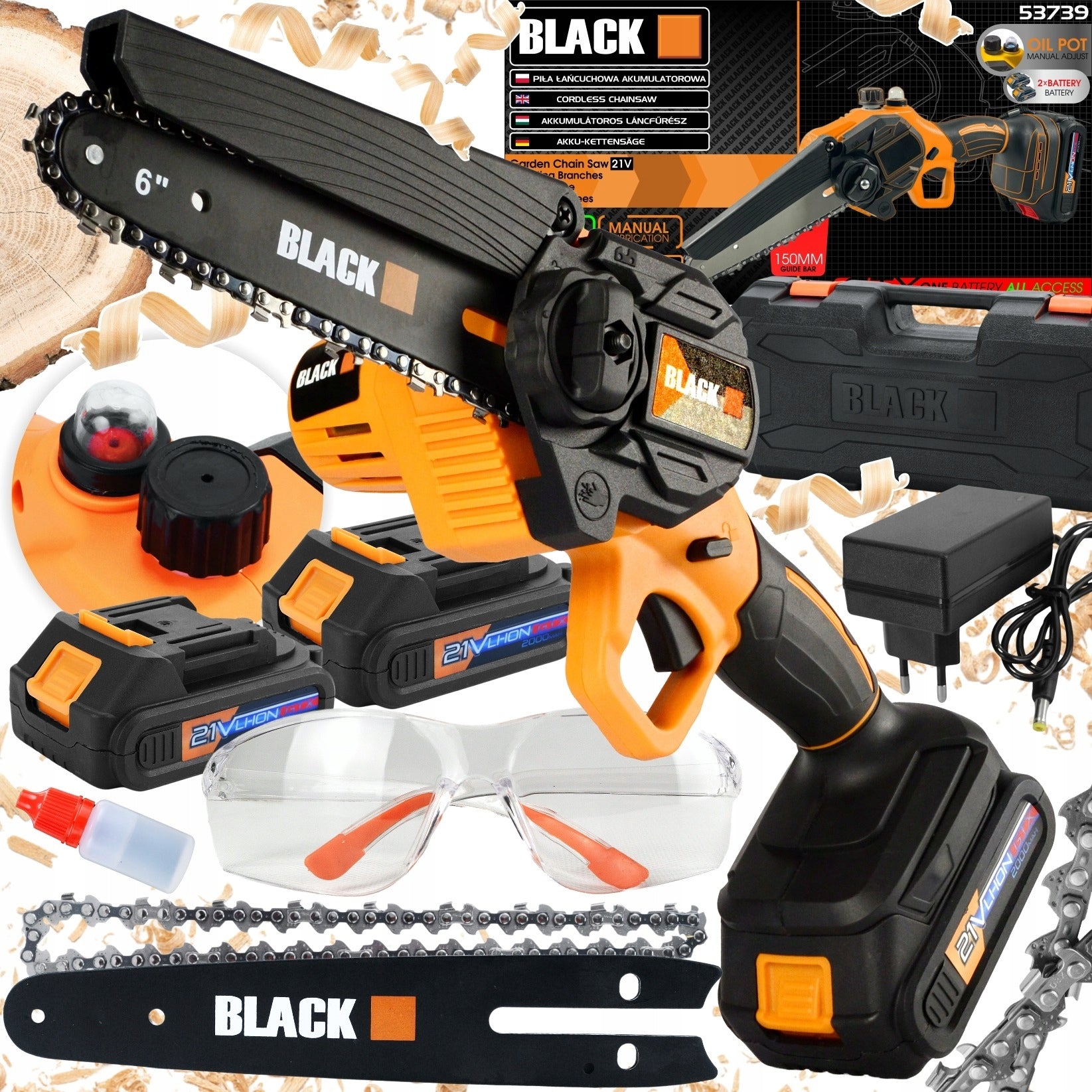 CORDLESS CHAINSAW 150MM 2 AKU 21V 2X GUIDE +FREEBIE