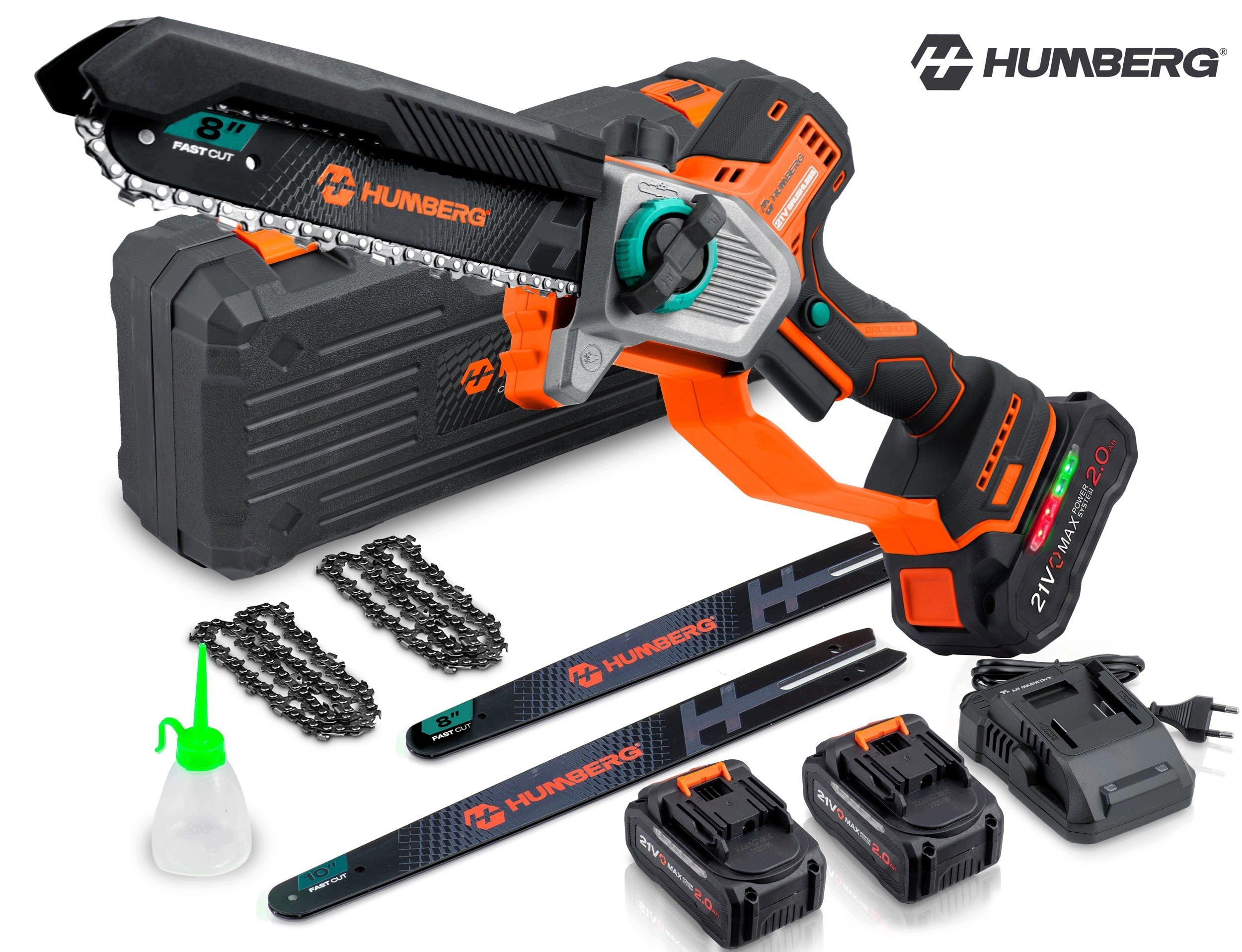 CORDLESS CHAINSAW 2x2.0Ah BRANCH 10" + 8'' SAW HUMBERG Packaging status original