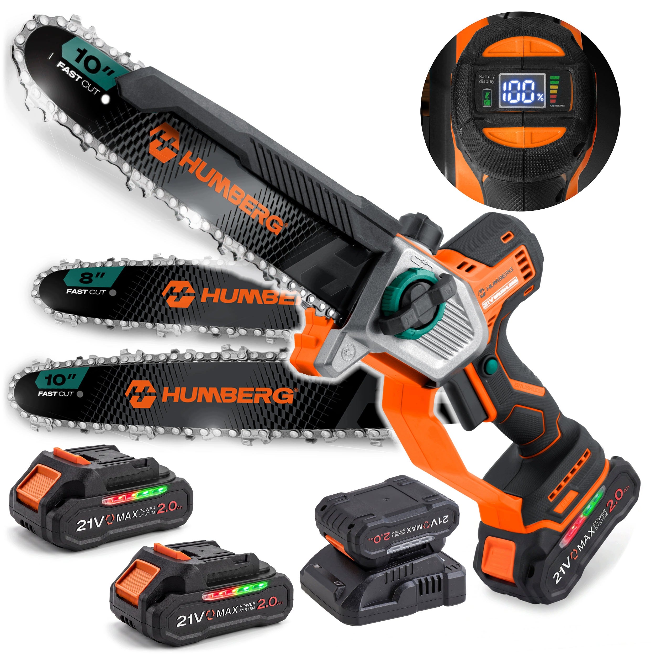 CORDLESS CHAINSAW 2x2.0Ah BRANCH 10" + 8'' SAW HUMBERG