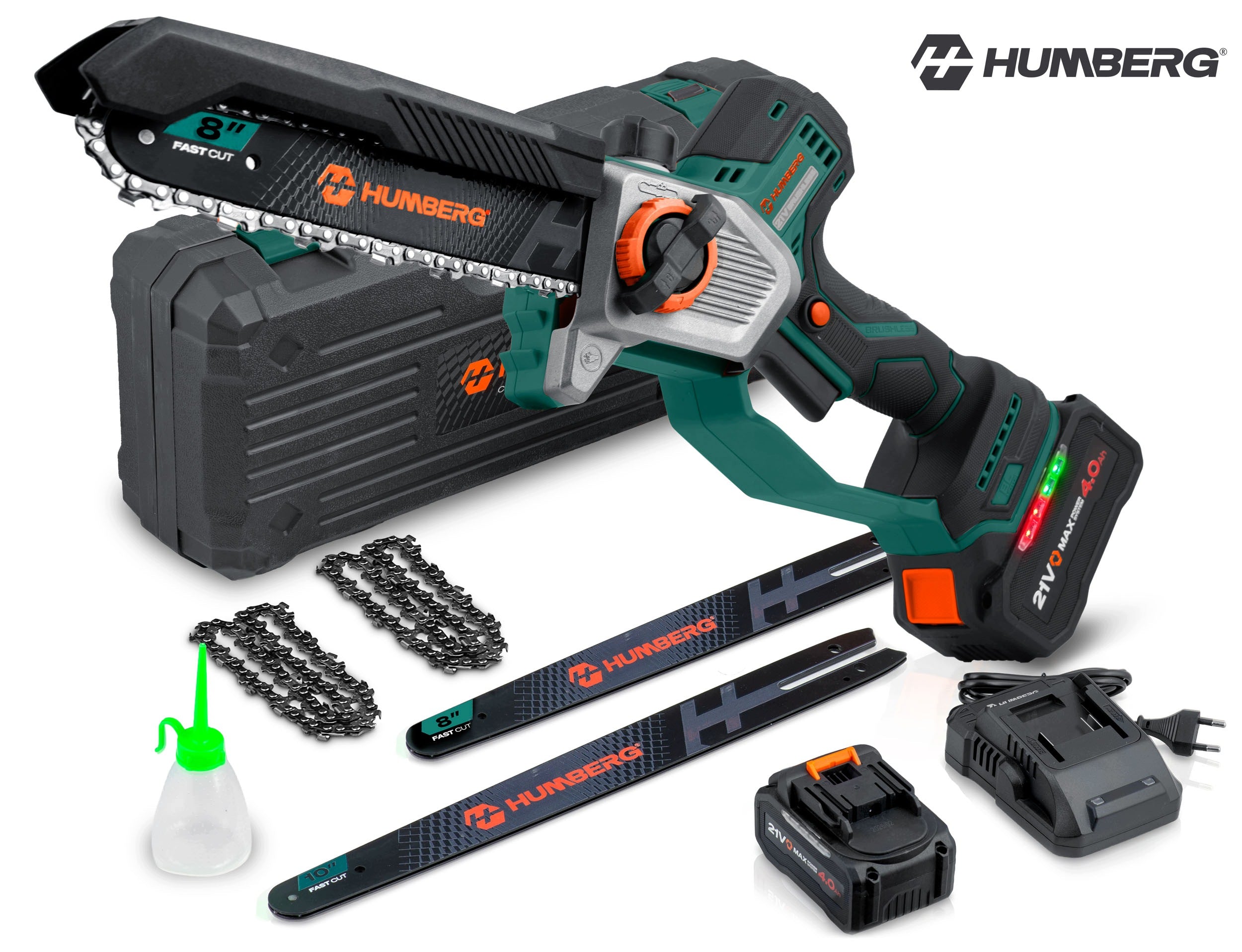 CORDLESS CHAINSAW 4.0Ah PRO TWIG 10"+ 8'' SAW HUMBERG Packaging status original