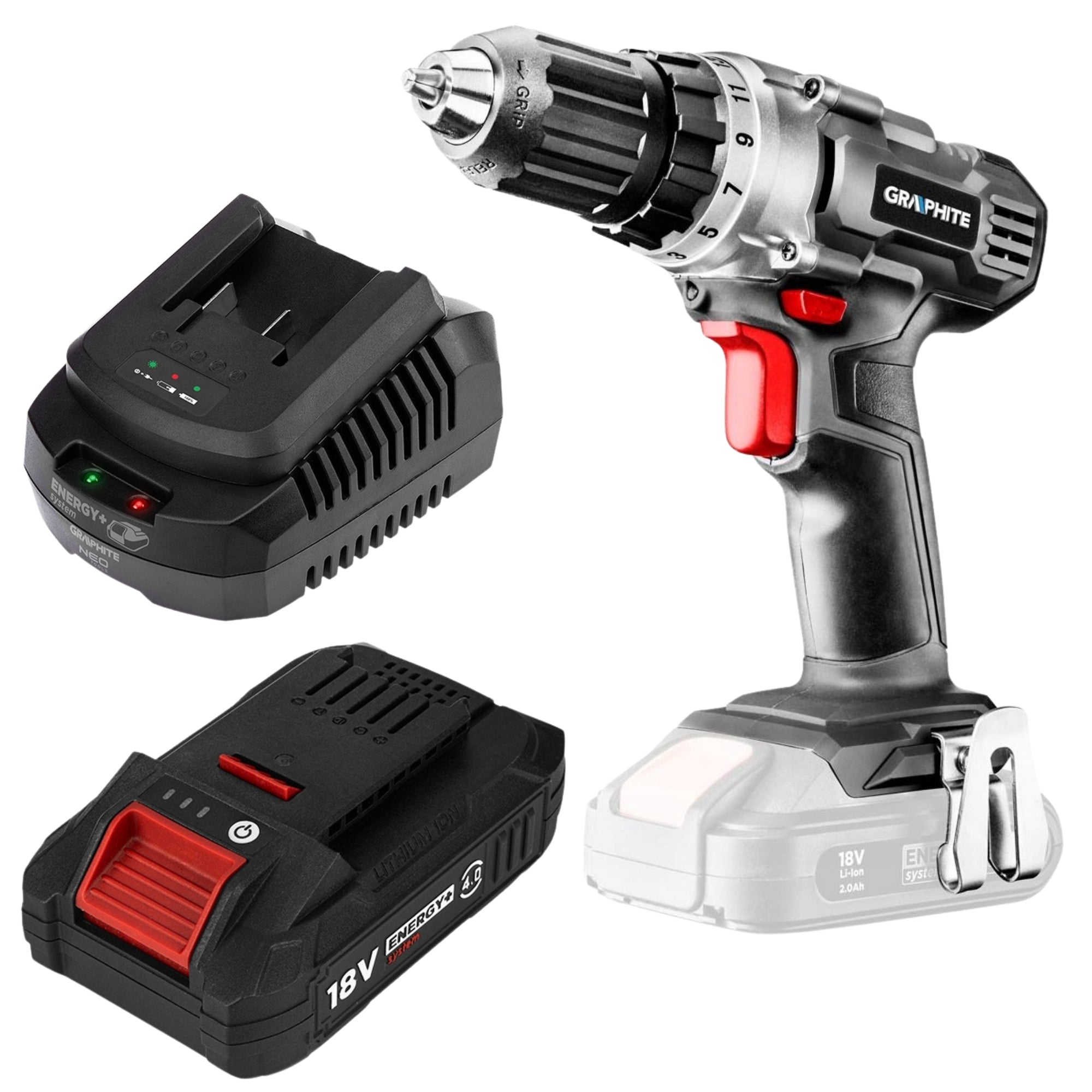 CORDLESS DRILL + 4AH BATTERY + GRAPHITE CHARGER
