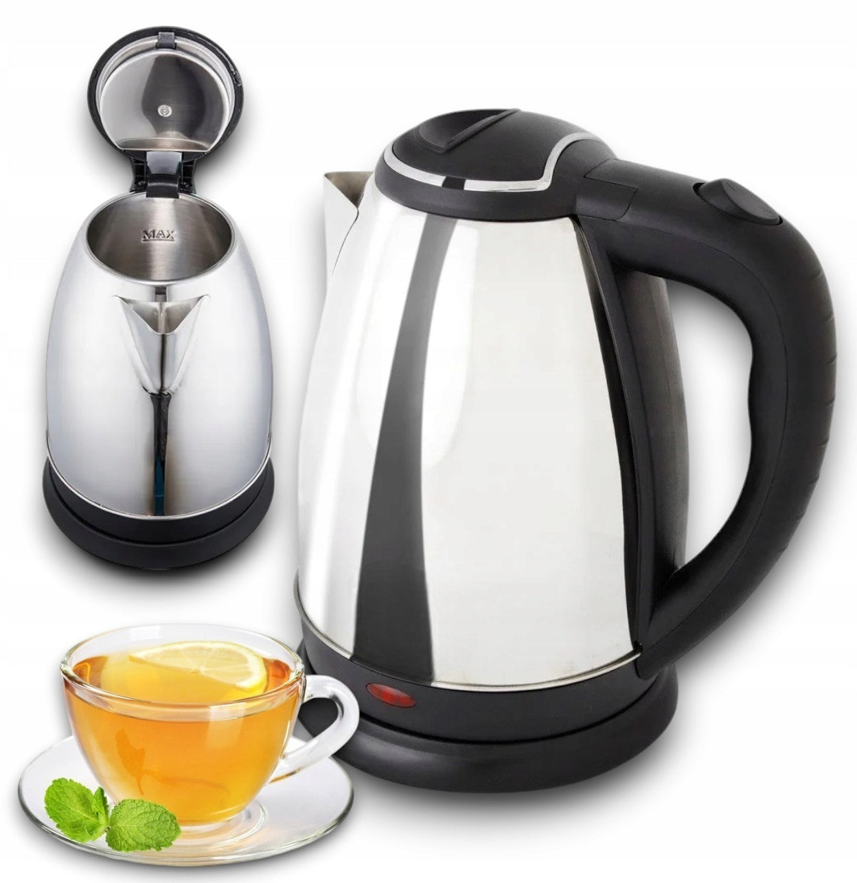 CORDLESS ELECTRIC KETTLE 1500W 2L LARGE SILVER STAINLESS STEEL Packaging status original