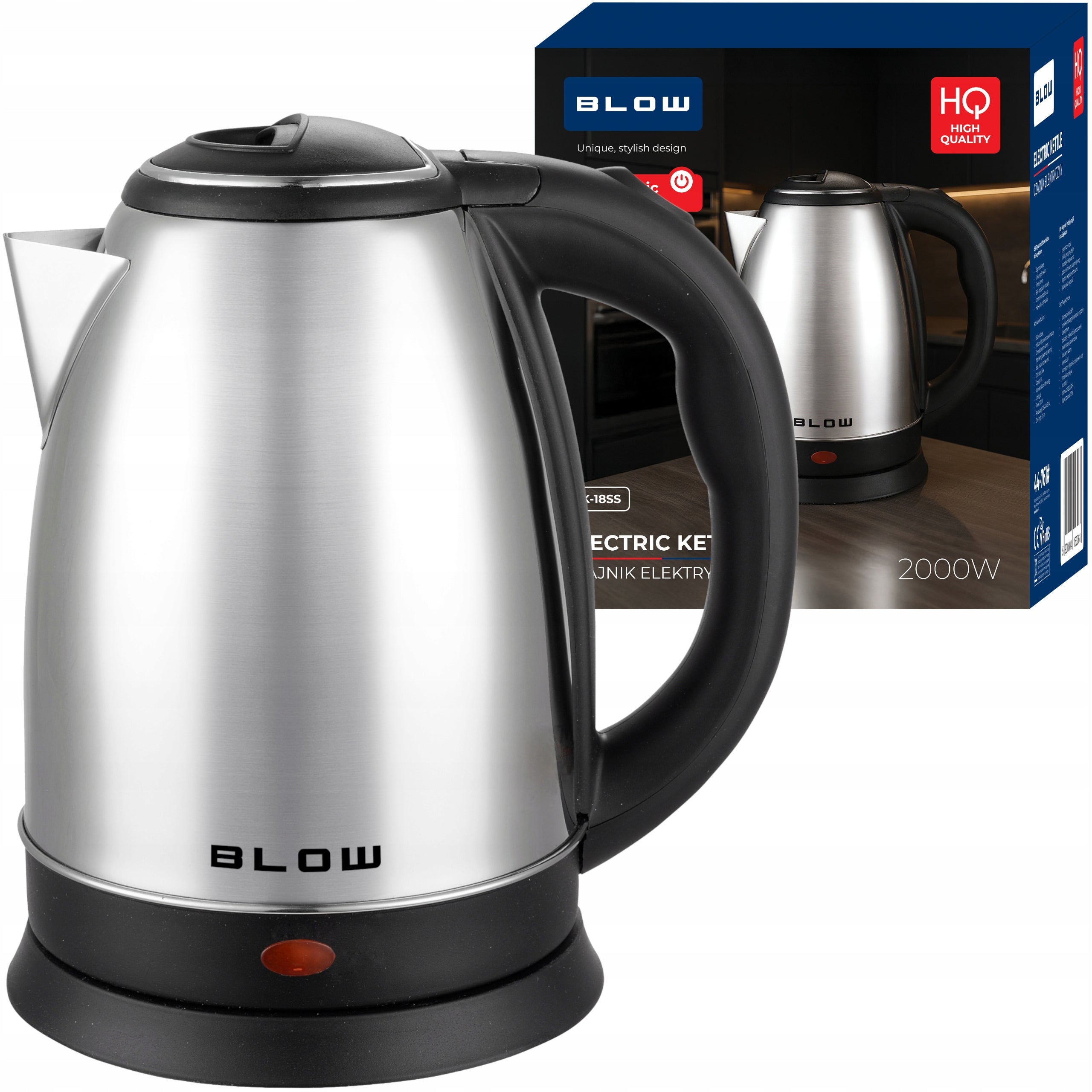 CORDLESS ELECTRIC KETTLE 2000W 1,8L STRONG STEEL SILENT SILVER