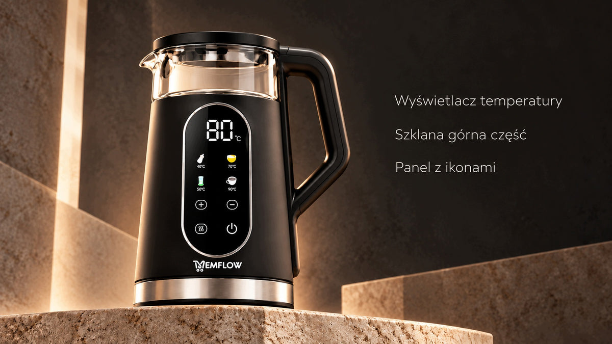 CORDLESS ELECTRIC KETTLE WITH TEMPERATURE CONTROL 1,7L 2200W BLACK Manufacturer code CZAJNIK ELEKTRYCZNY SZKLANY 1,7L MEMFLOW