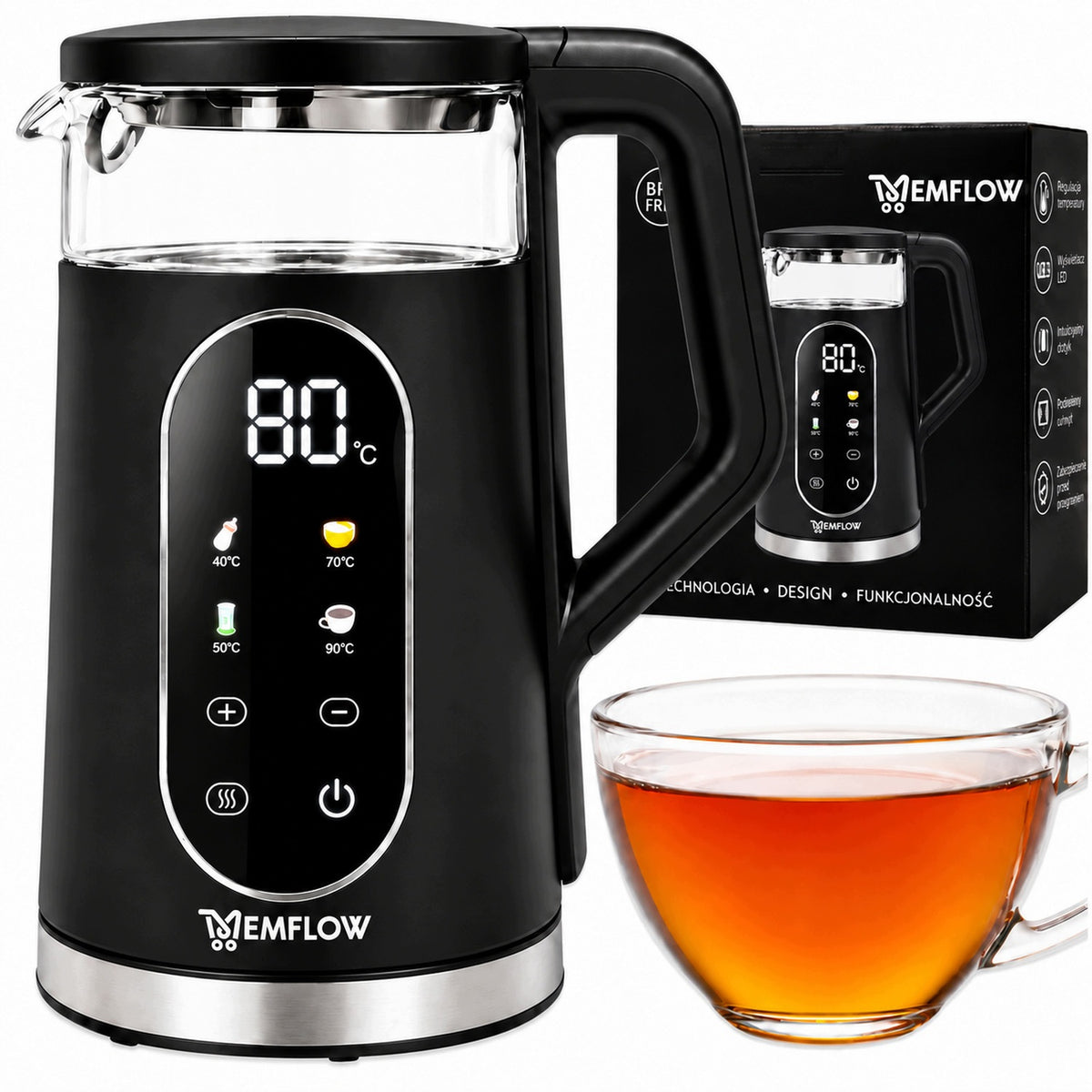 CORDLESS ELECTRIC KETTLE WITH TEMPERATURE CONTROL 1,7L 2200W BLACK Packaging status original