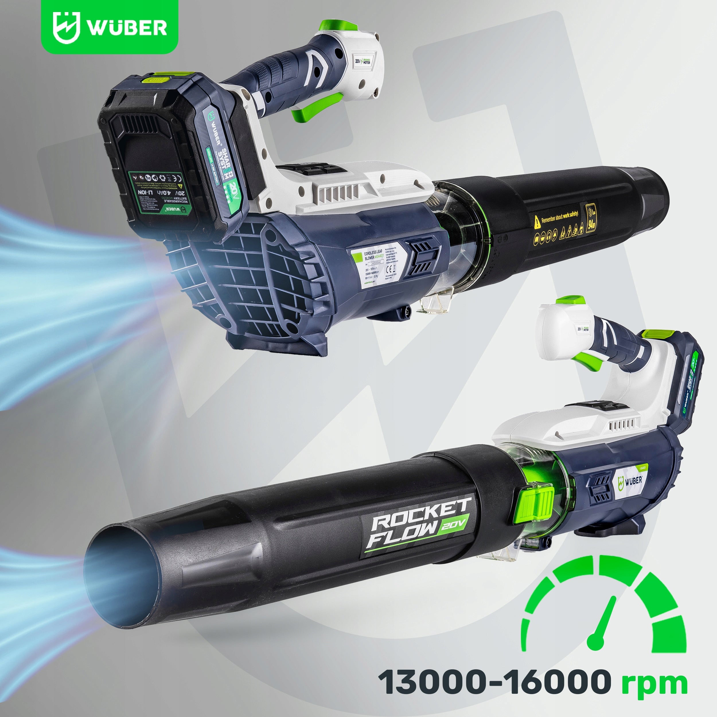CORDLESS GARDEN BLOWER FOR TURBO LEAVES 137 km/h + BATTERY 4.0 AH Brand Wuber