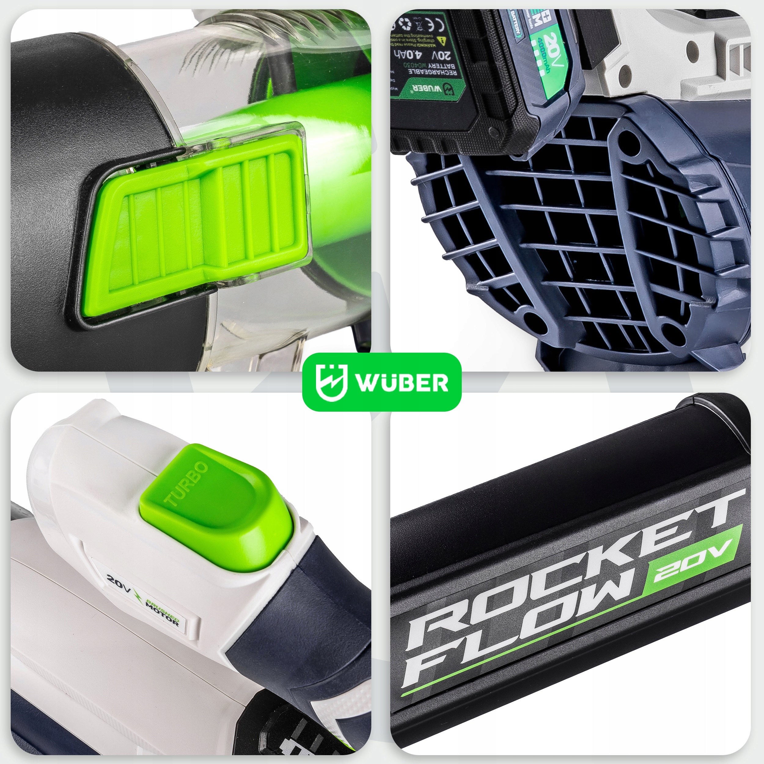CORDLESS GARDEN BLOWER FOR TURBO LEAVES 137 km/h + BATTERY 4.0 AH Output 10 m3/min
