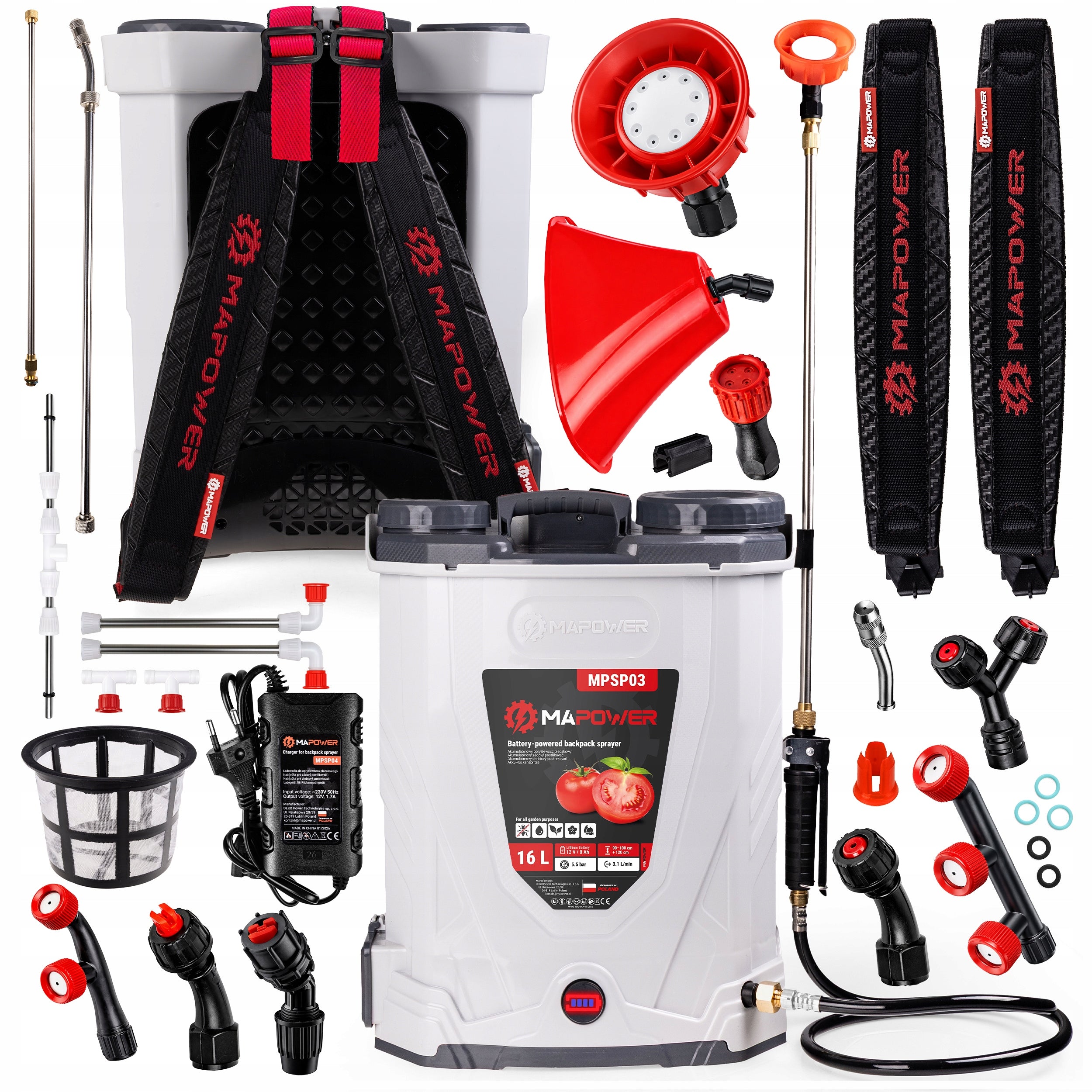 CORDLESS GARDEN PRESSURE BACKPACK SPRAYER 16L 5.5BAR MAPOWER