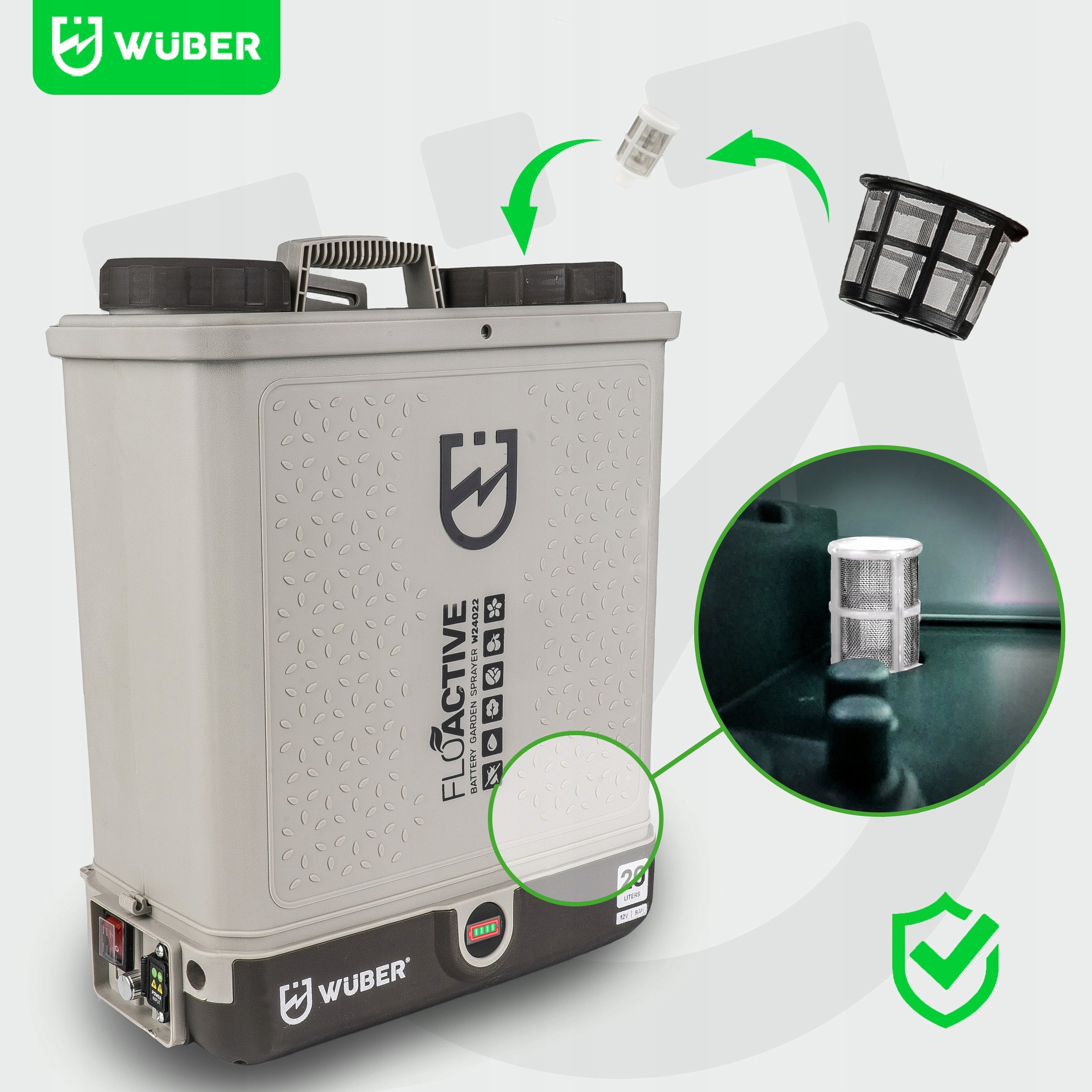 CORDLESS GARDEN SPRAYER ELECTRIC BACKPACK 20L SET WUBER Spray range 350 cm
