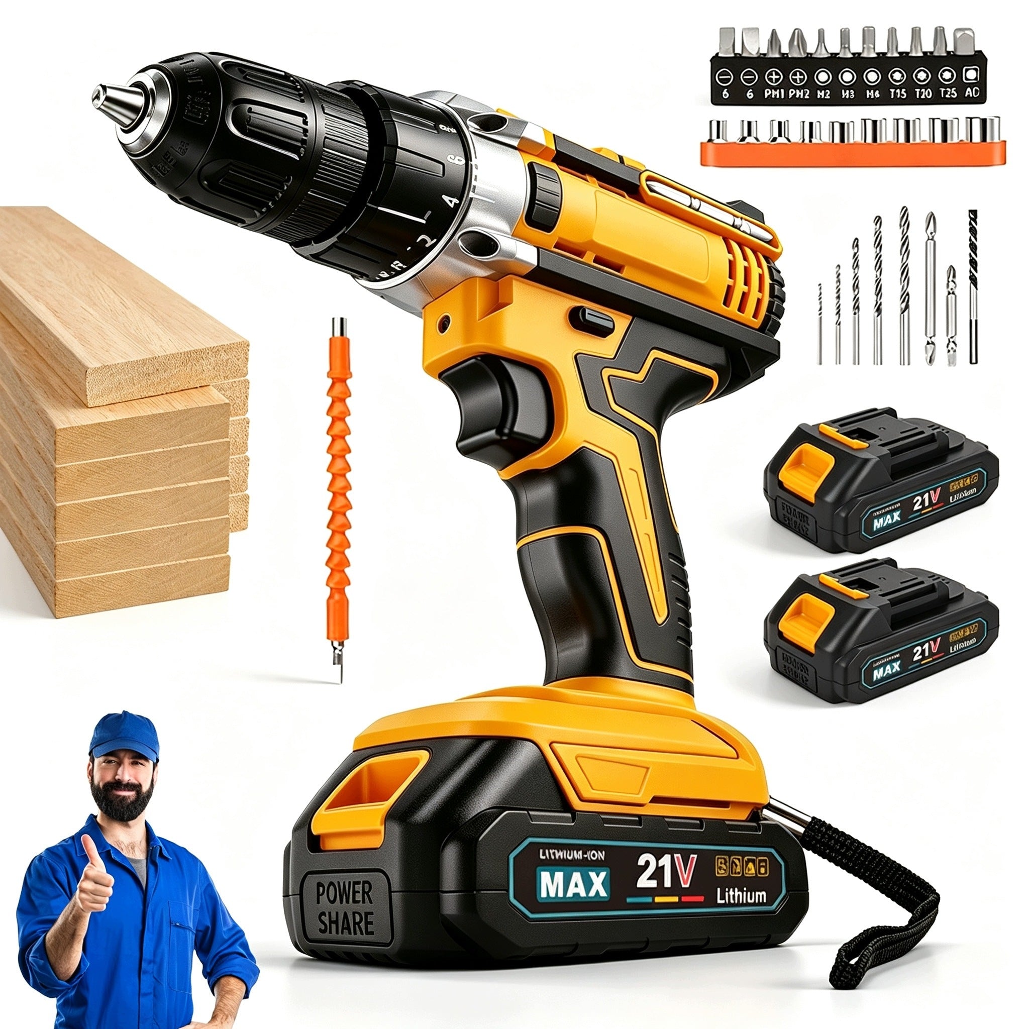 CORDLESS HAMMER DRILL LI-ION 2 BATTERIES KEYLESS CHUCK