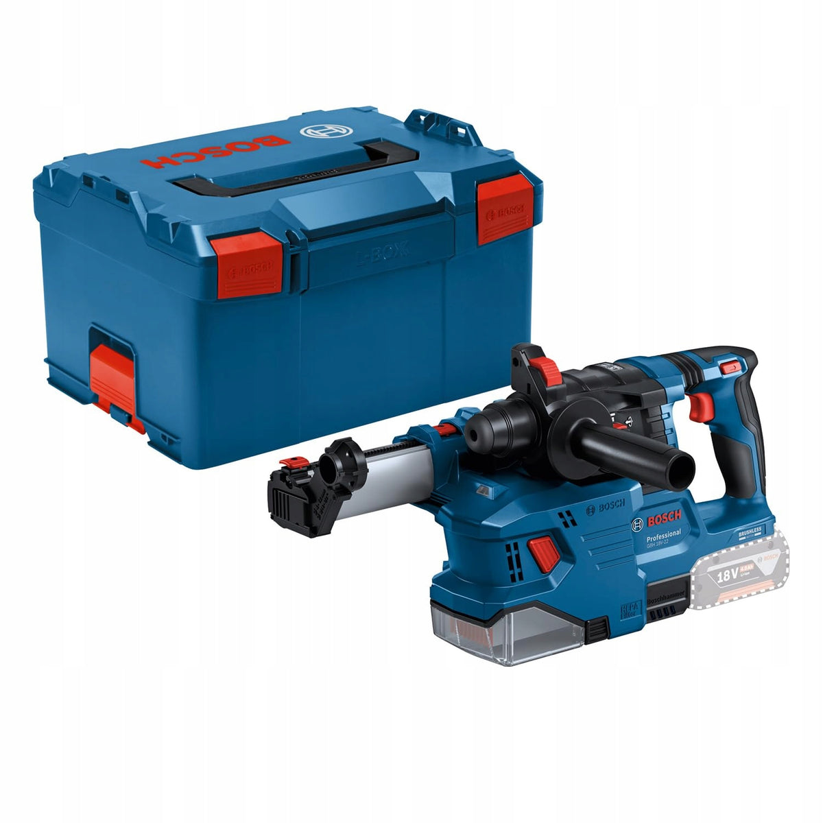 CORDLESS HAMMER GBH 18V-22 BOSCH + SUCTION GDE 18V-12 + L-BOXX BODY Packaging status original