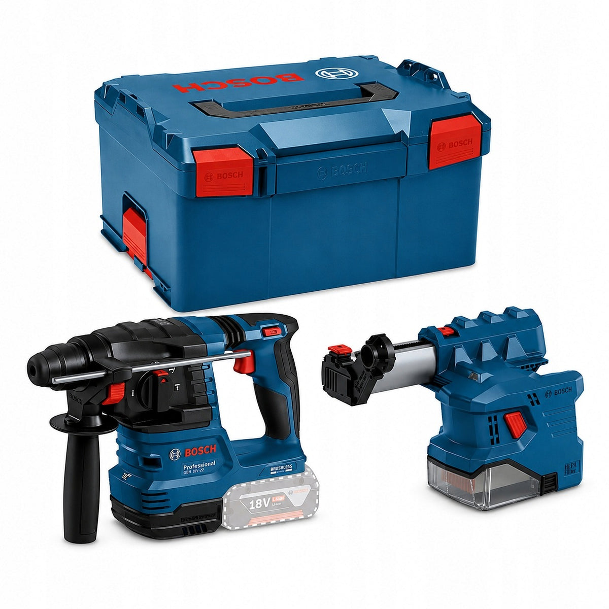 CORDLESS HAMMER GBH 18V-22 BOSCH + SUCTION GDE 18V-12 + L-BOXX BODY