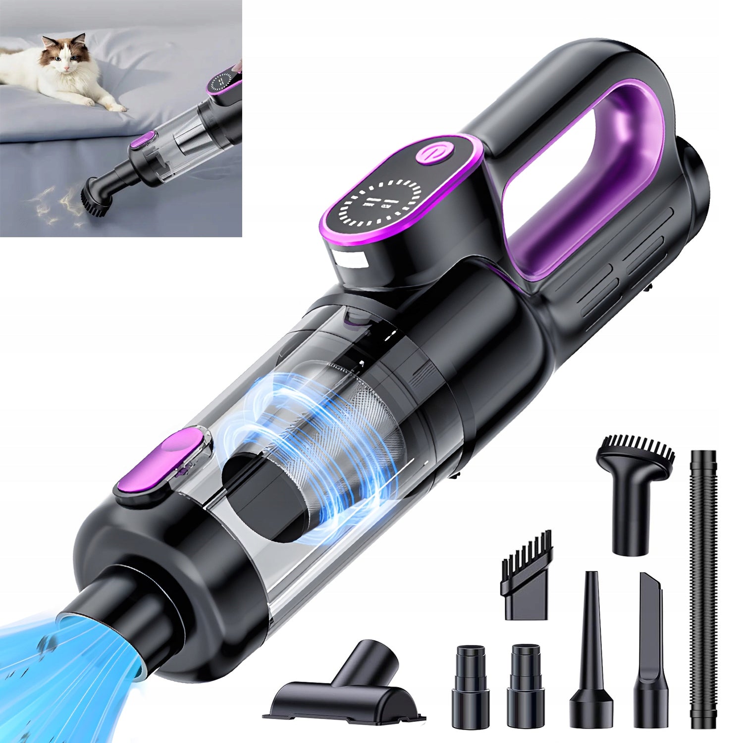 CORDLESS HANDHELD BATTERY-POWERED 2 IN 1 CAR VACUUM CLEANER + 6 NOZZLES