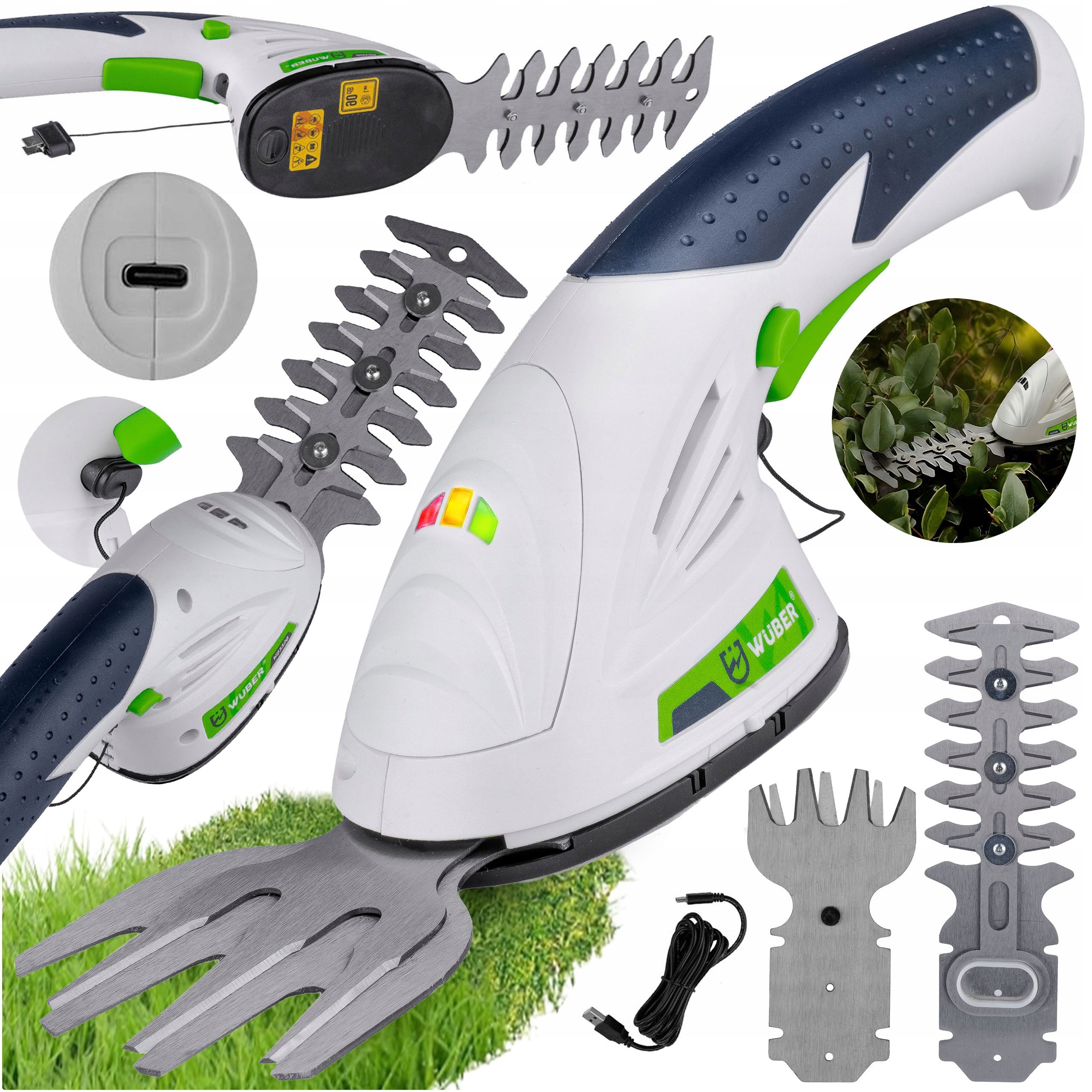 CORDLESS HEDGE GRASS SHEARS 2IN1 TRIMMER USB-C 120 MM +2xBLADE