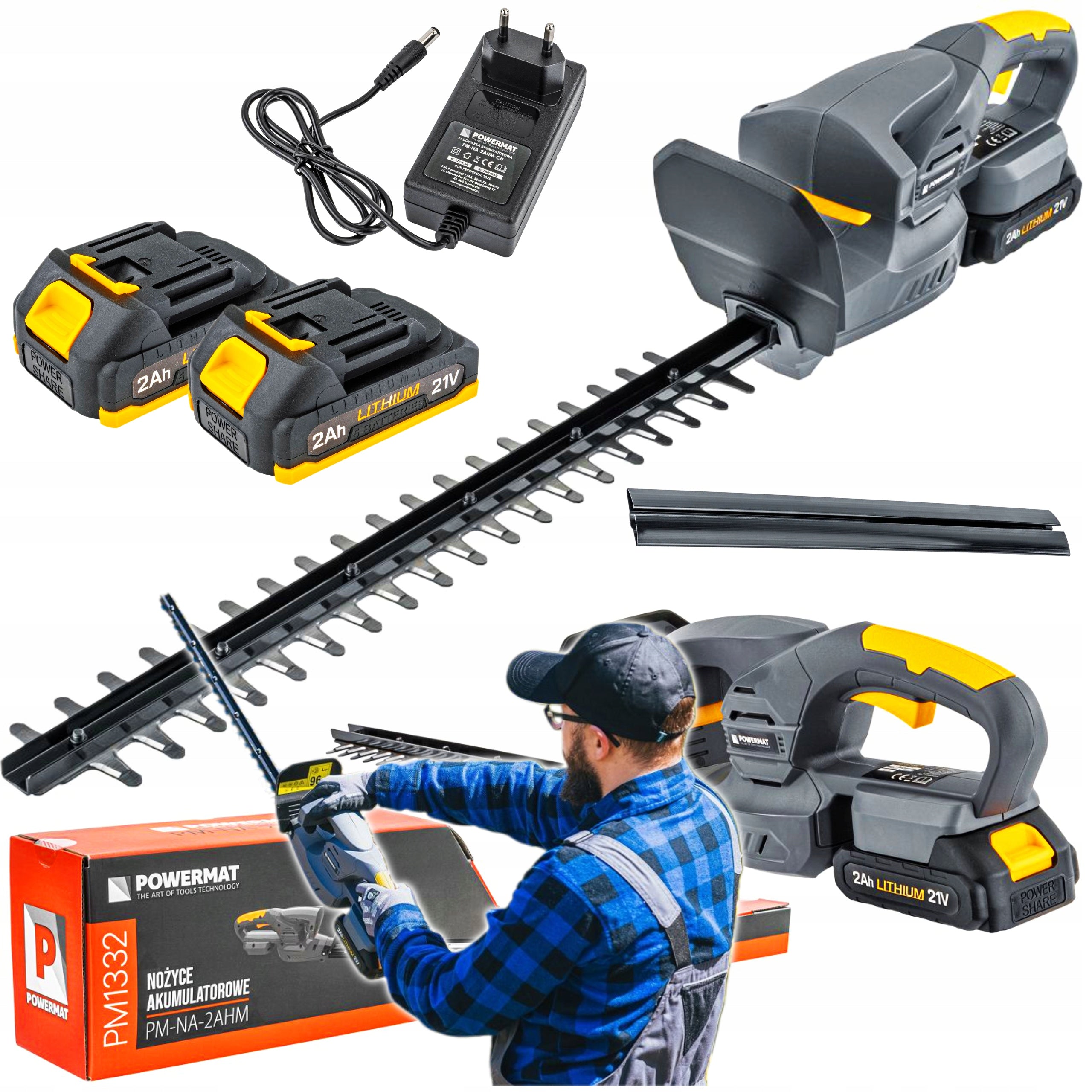 CORDLESS HEDGE TRIMMER BRANCH SHRUB 450MM 21V 2 X 2AH BATTERY