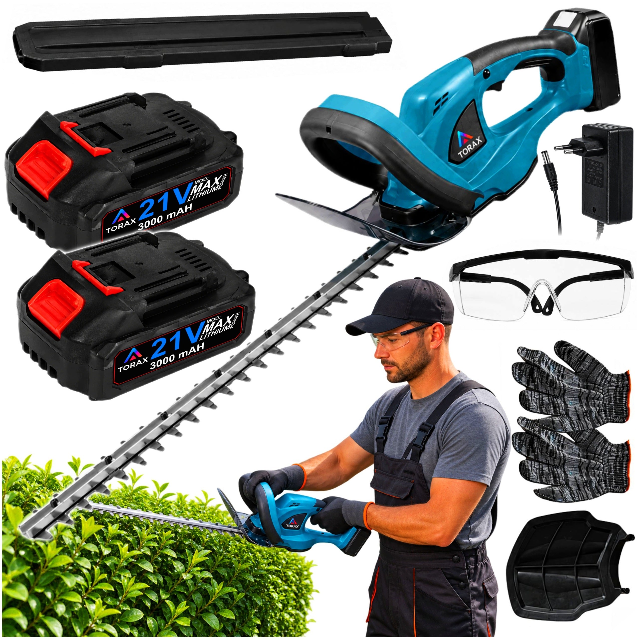 CORDLESS HEDGE TRIMMER FOR BRANCH BUSHES 480MM 21V 2 x 3Ah BATTERY