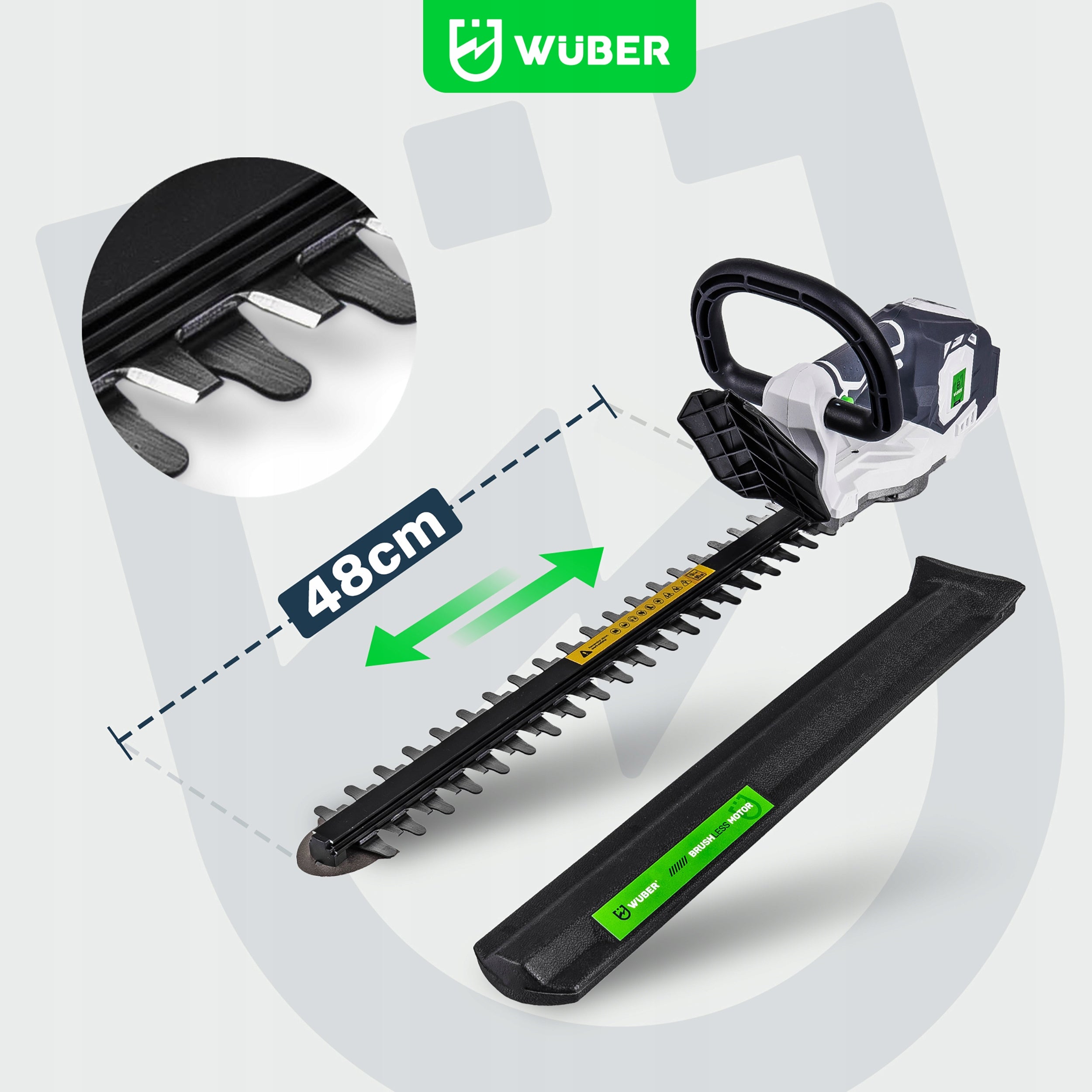 CORDLESS HEDGE TRIMMER FOR CUTTING PRUNING BUSHES 48 CM WUBER Brand Wuber
