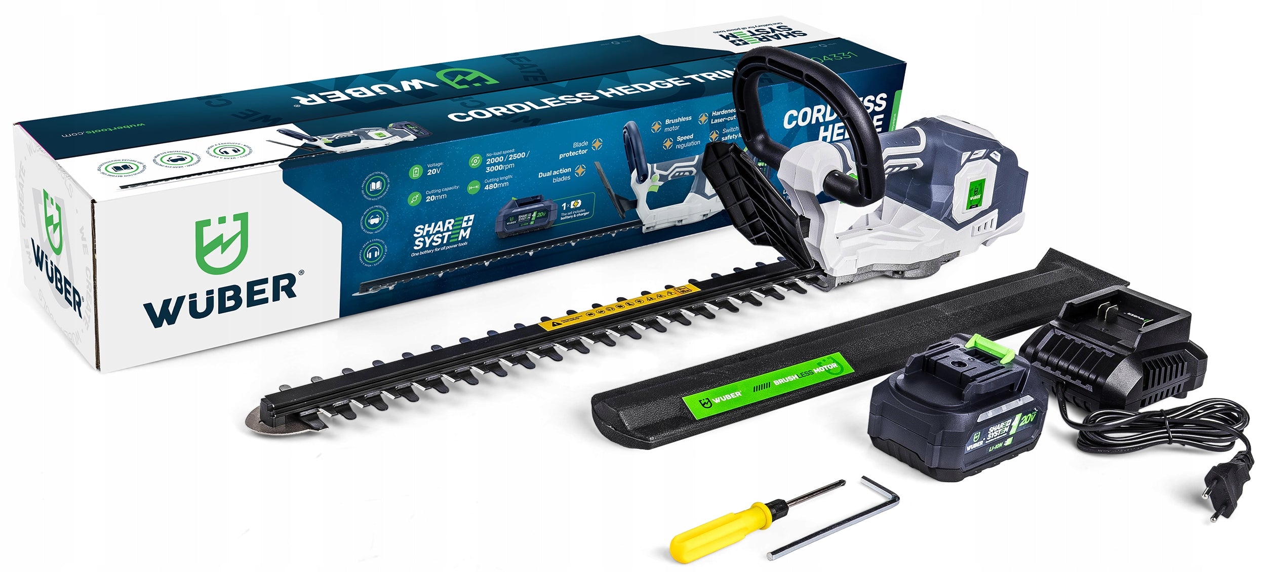 CORDLESS HEDGE TRIMMER FOR CUTTING PRUNING BUSHES 48 CM WUBER Working length 48 cm