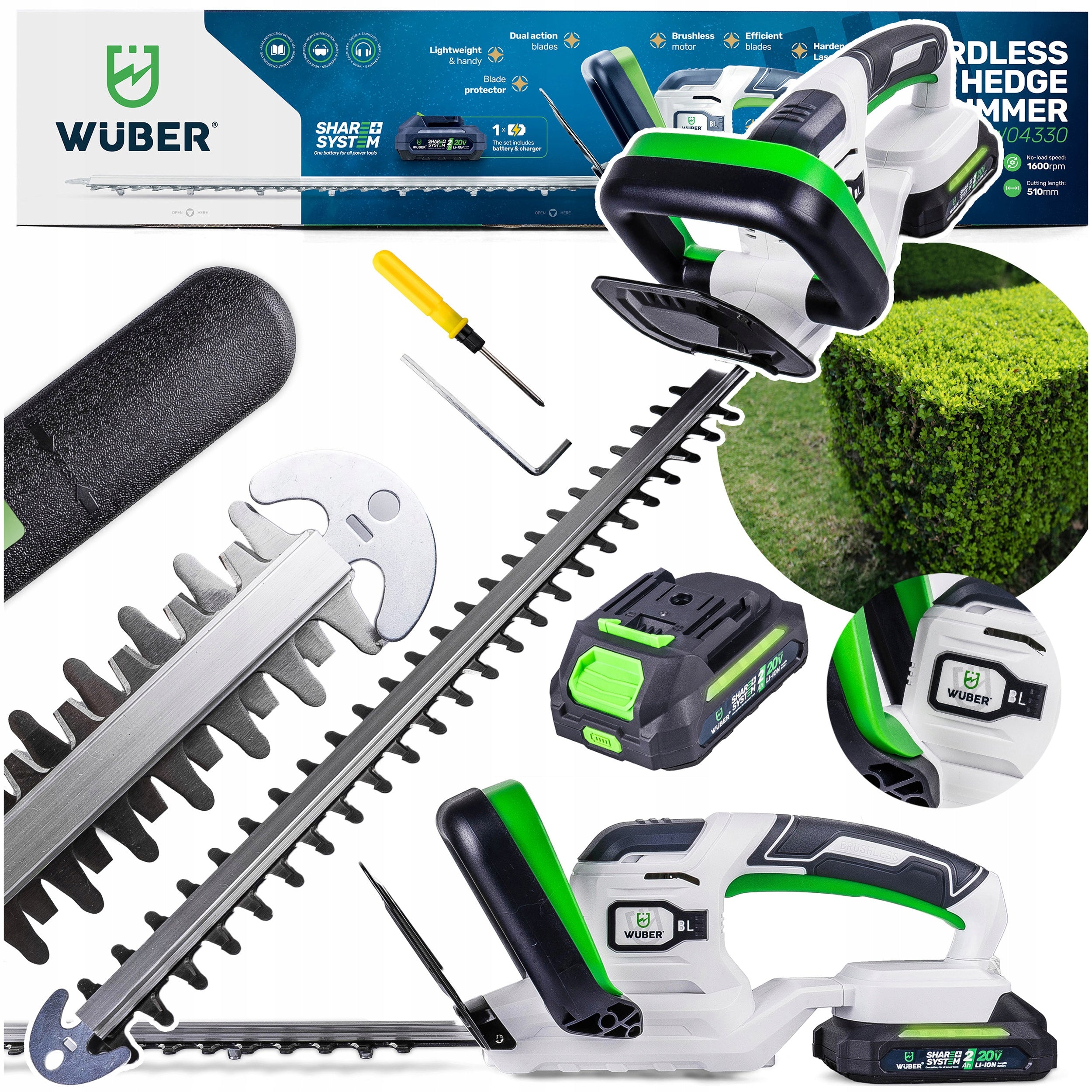 CORDLESS HEDGE TRIMMERS FOR CUTTING PRUNING BUSHES 51 CM WUBER