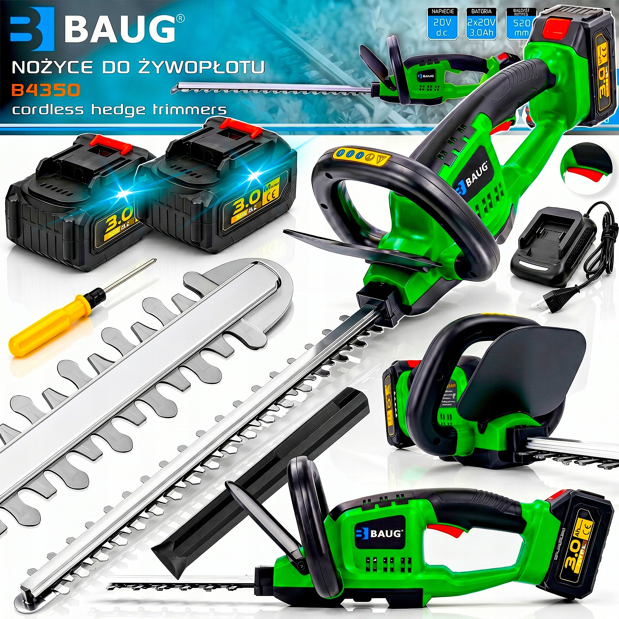 CORDLESS HEDGE TRIMMERS FOR CUTTING PRUNING BUSHES 52 CM STRONG