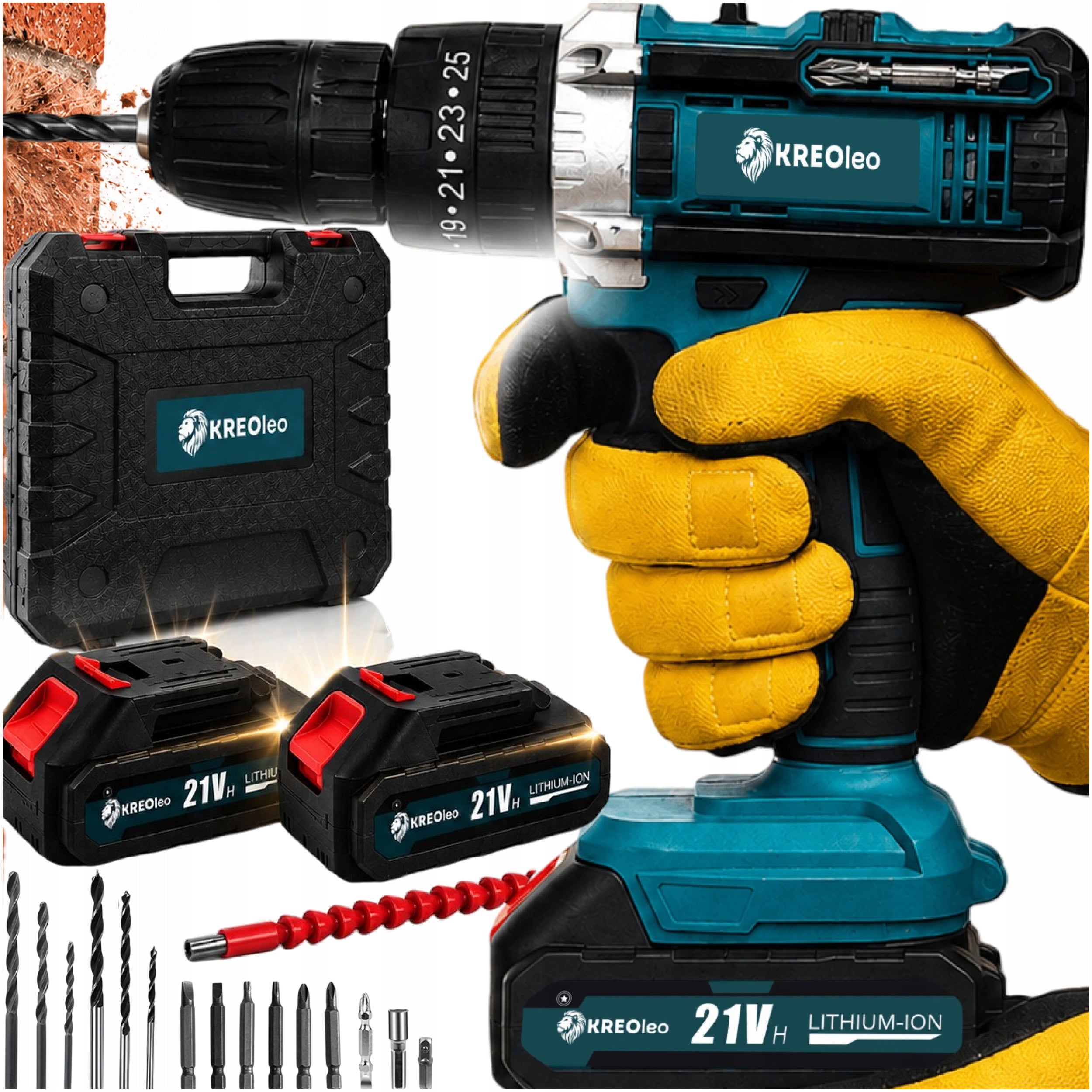CORDLESS IMPACT DRILL DRIVER 21V 2xAKU 2Ah KREOleo + SUITCASE