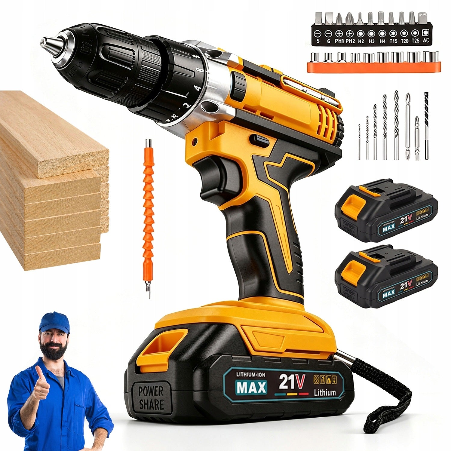 CORDLESS IMPACT DRIVER ELECTRIC DRILL 2X 21V SET SUITCASE