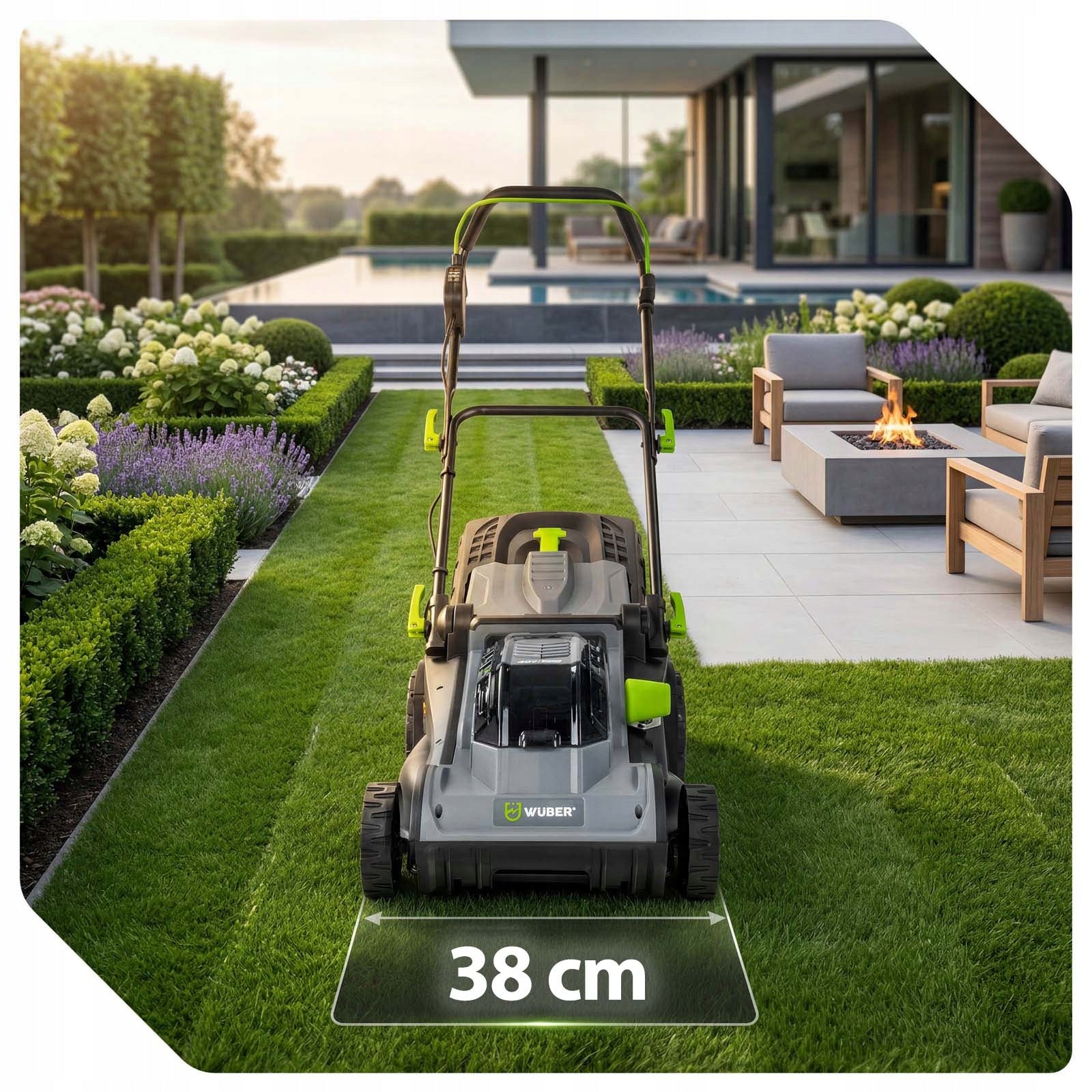 CORDLESS LAWN MOWER 40V RAINLESS 38CM 1xAKU 4AH STRONG 40L MULCH Manufacturer code W05801 KOSIARKA AKUMULATOROWA 40V MOCNA 38CM