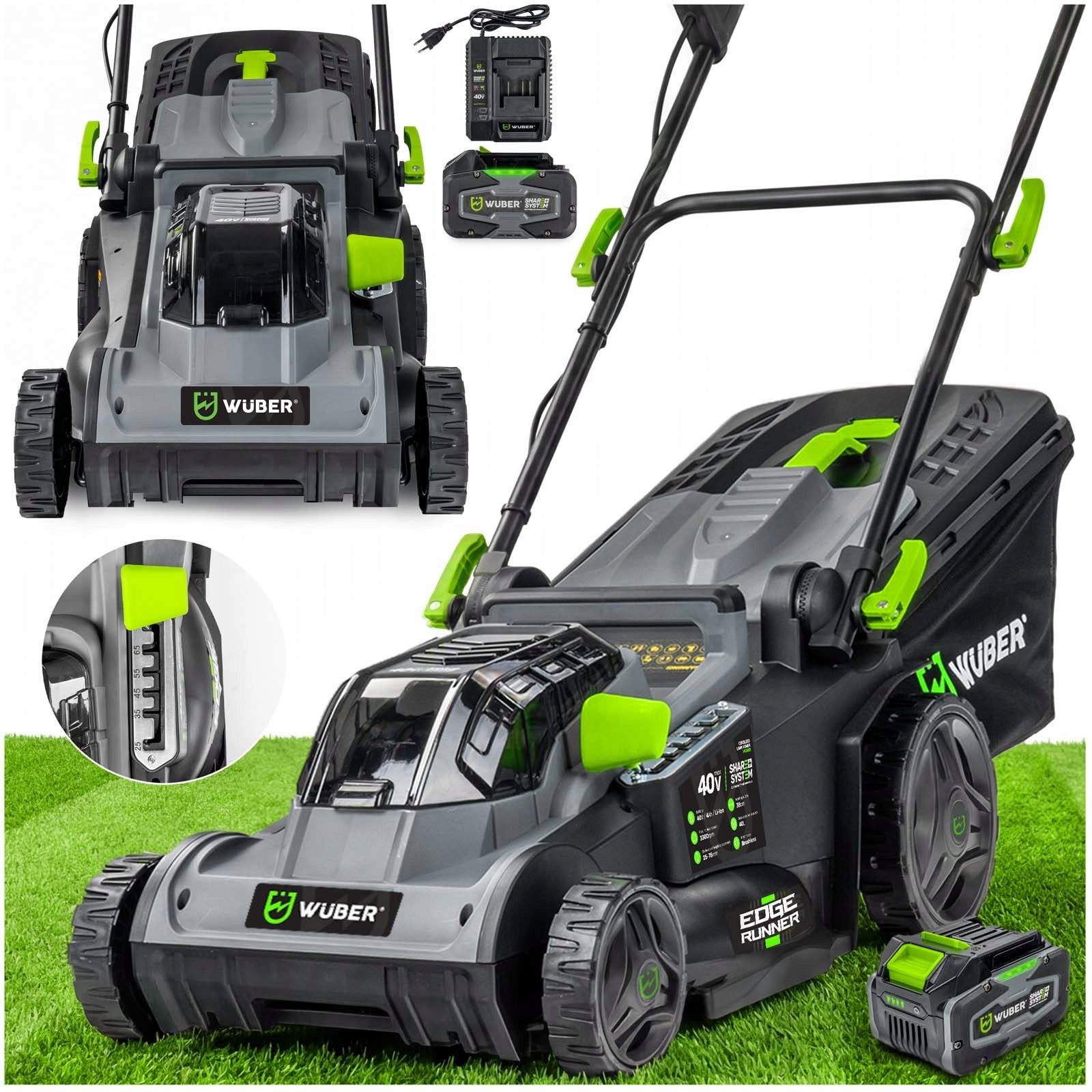 CORDLESS LAWN MOWER 40V RAINLESS 38CM 1xAKU 4AH STRONG 40L MULCH