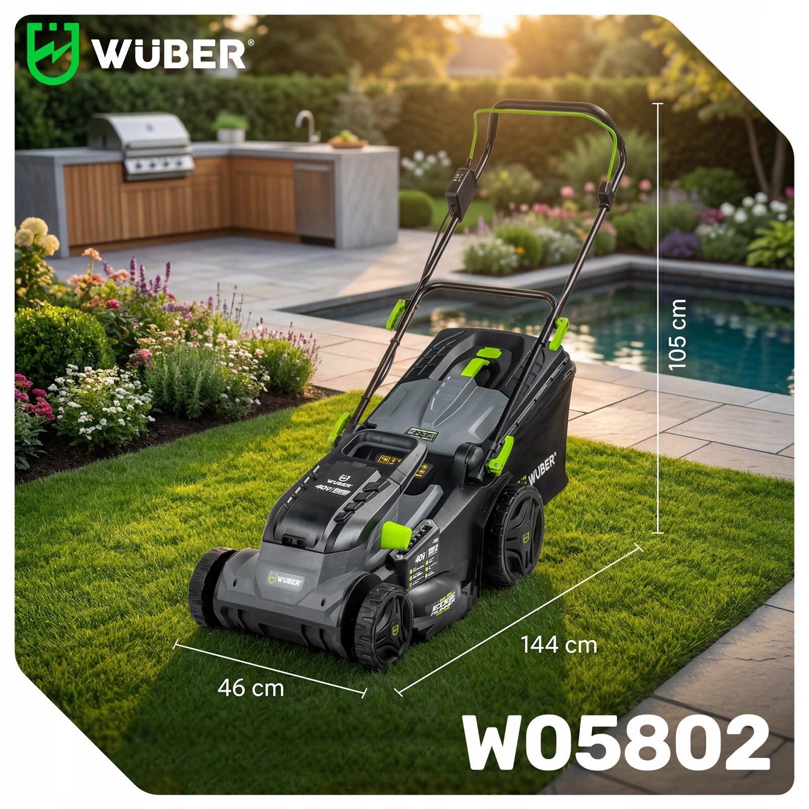 CORDLESS LAWN MOWER 40V RUSTLESS 43CM 1xAKU 4AH STRONG 45L MULCH Manufacturer code W05802 KOSIARKA AKUMULATOROWA 40V MOCNA 43CM