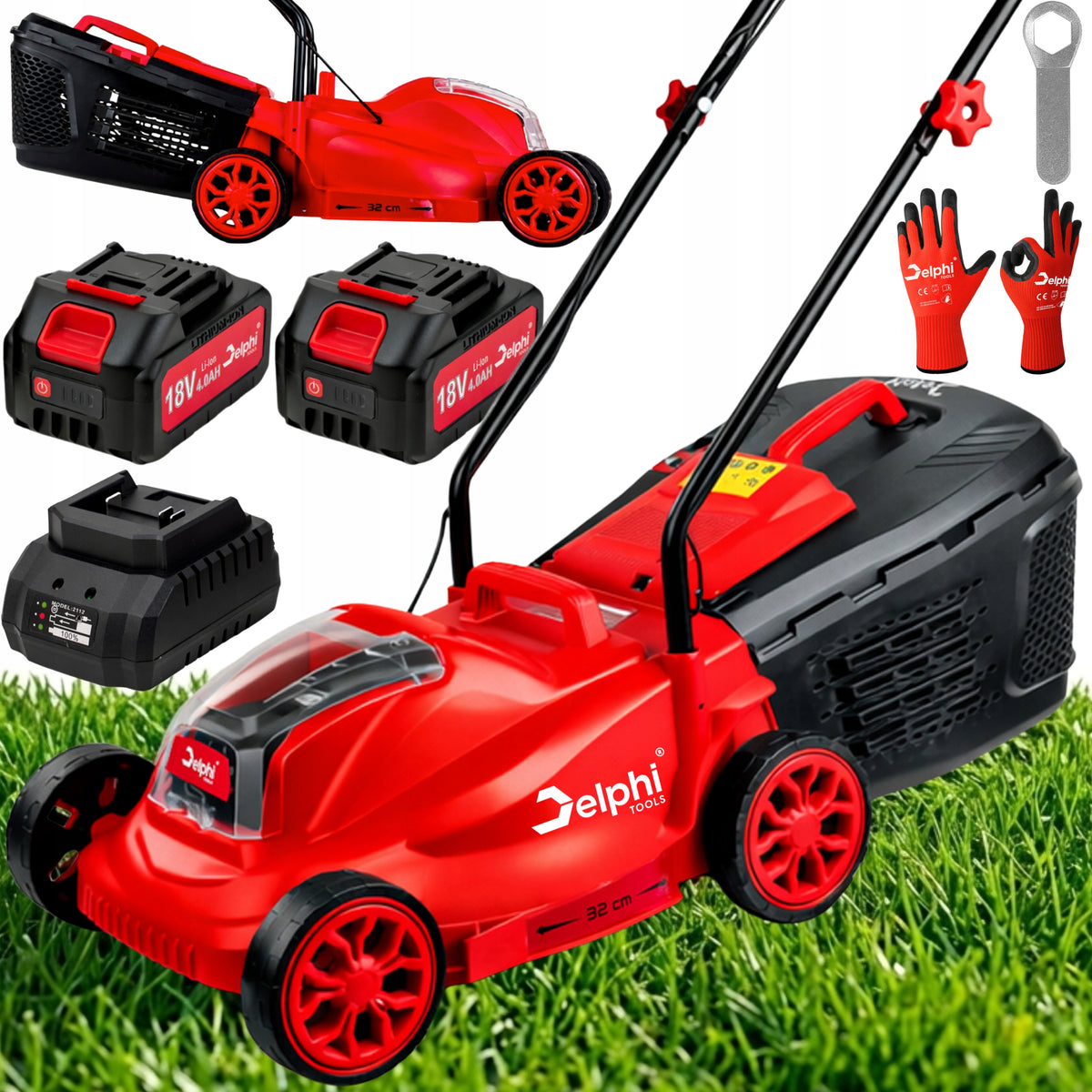 CORDLESS LAWN MOWER BRUSHLESS STRONG 2xAKU CHARGER 32cm