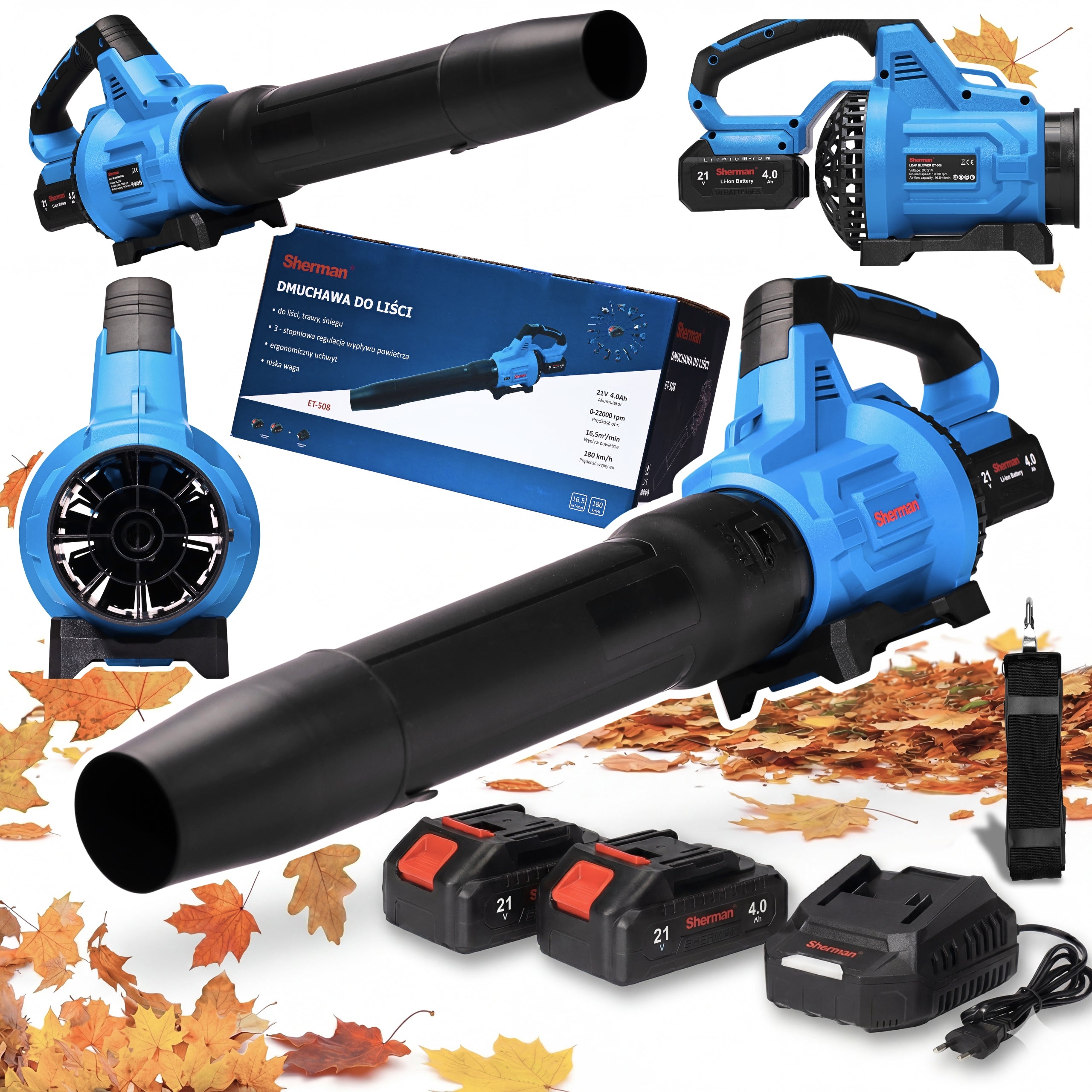 CORDLESS LEAF BLOWER SHERMAN XXL: 2x AKU CHARGER 16.5m³/min