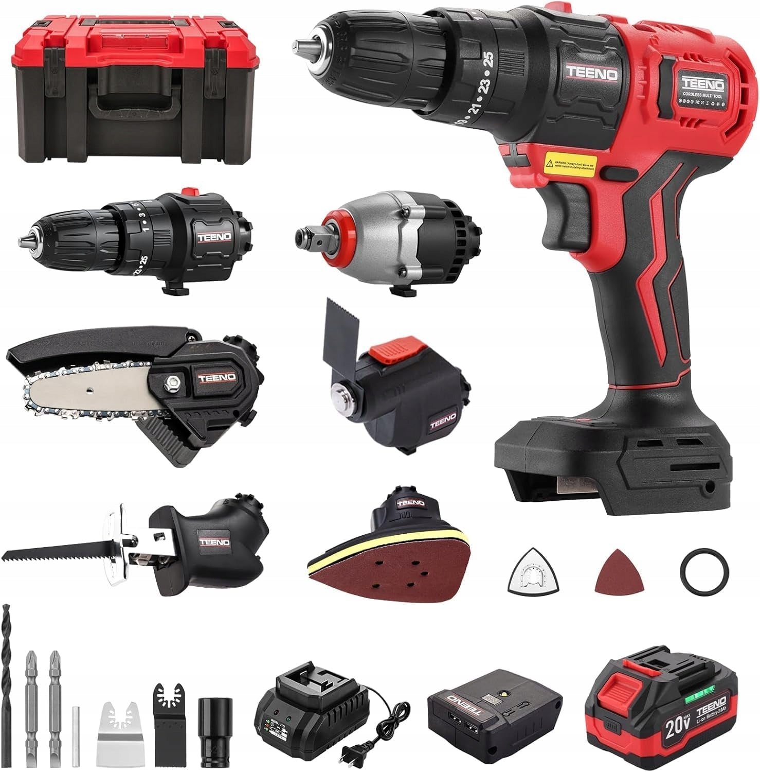 CORDLESS MULTI-TOOL 6W1 DRILL WRENCHES CHAINSAWS 20V 3.0 Ah 2 BATTERIES