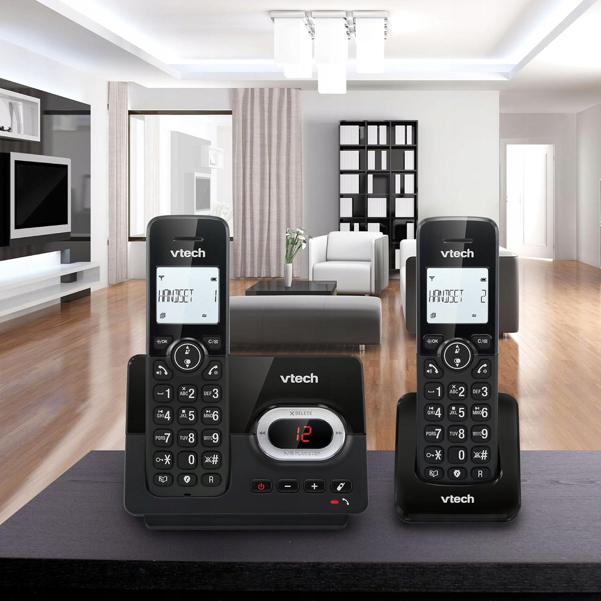 CORDLESS PHONE WITH SECRETARY FOR SENIOR WITH 2 HEADPHONES BLACK EAN (GTIN) 5901347022234
