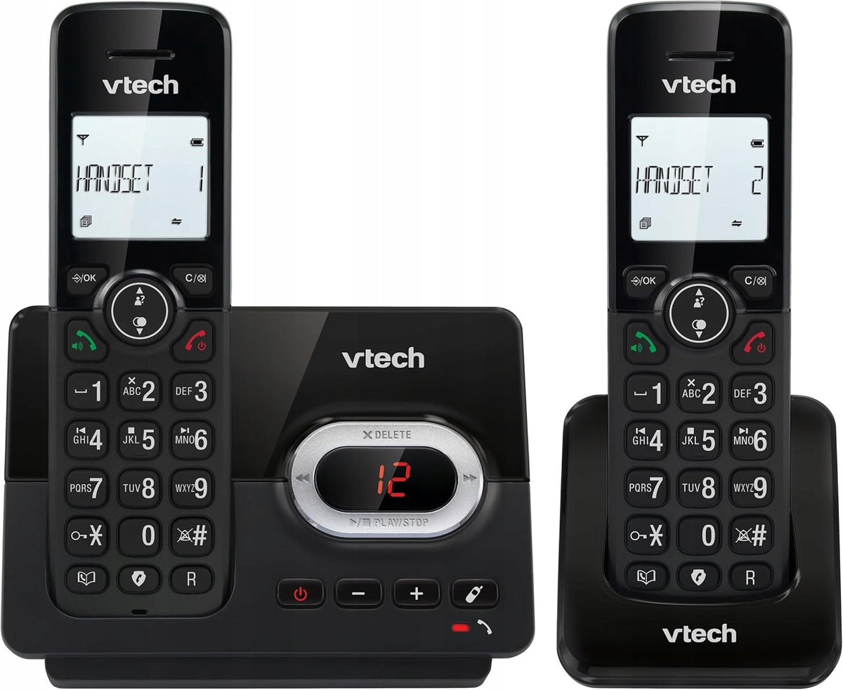 CORDLESS PHONE WITH SECRETARY FOR SENIOR WITH 2 HEADPHONES BLACK