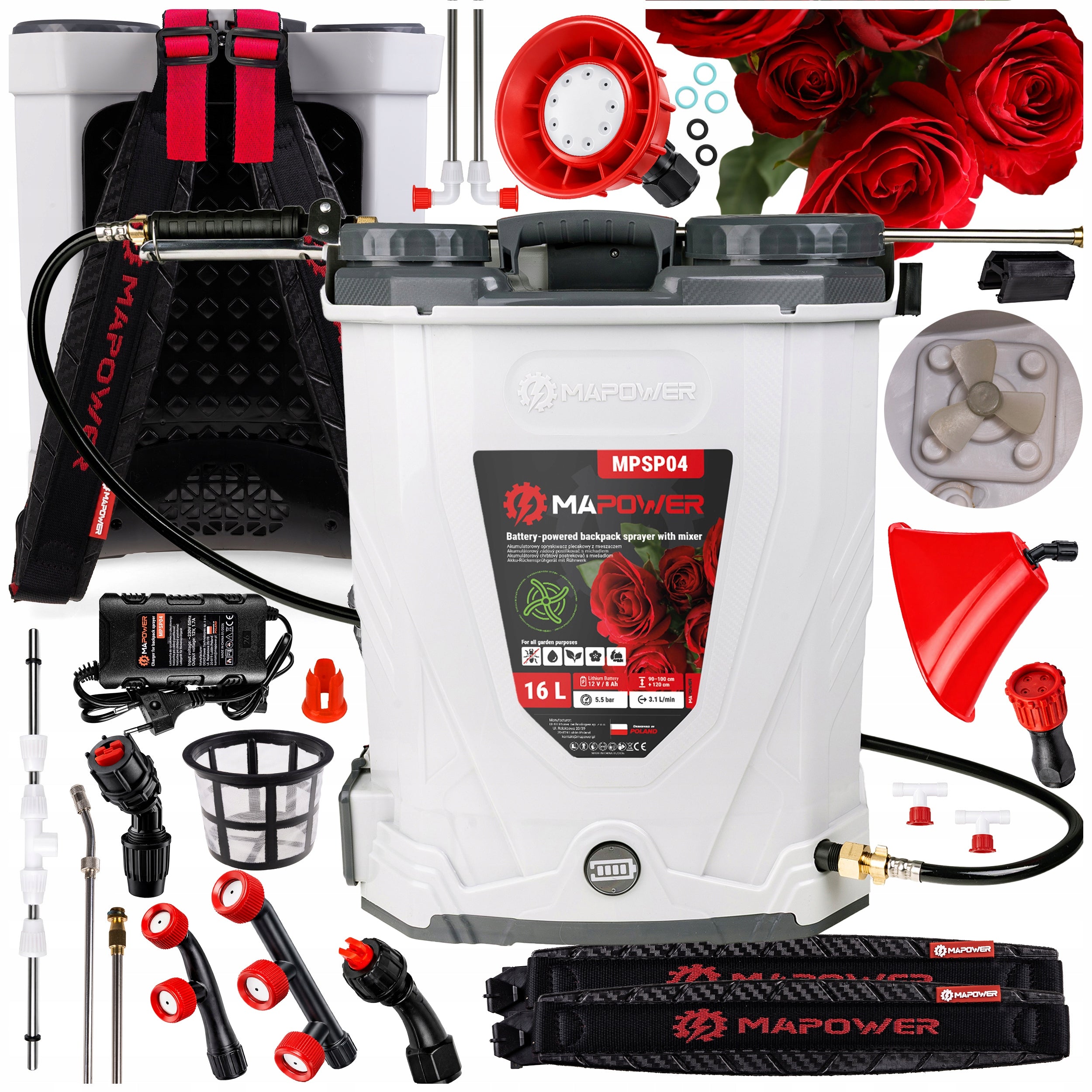 CORDLESS PRESSURE BACKPACK SPRAYER WITH MIXER 16L GARDEN