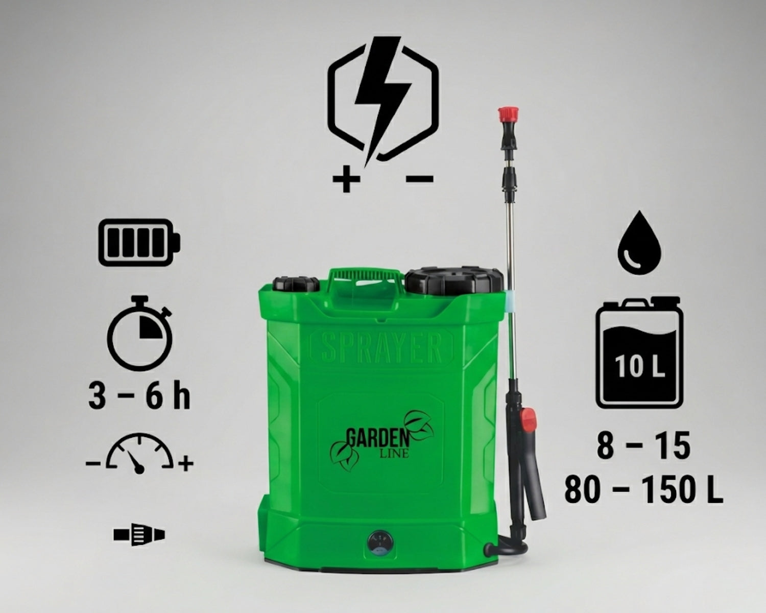 CORDLESS PRESSURE SPRAYER GARDEN SQUARE PORTABLE 8Ah 10L Spray range 0 cm