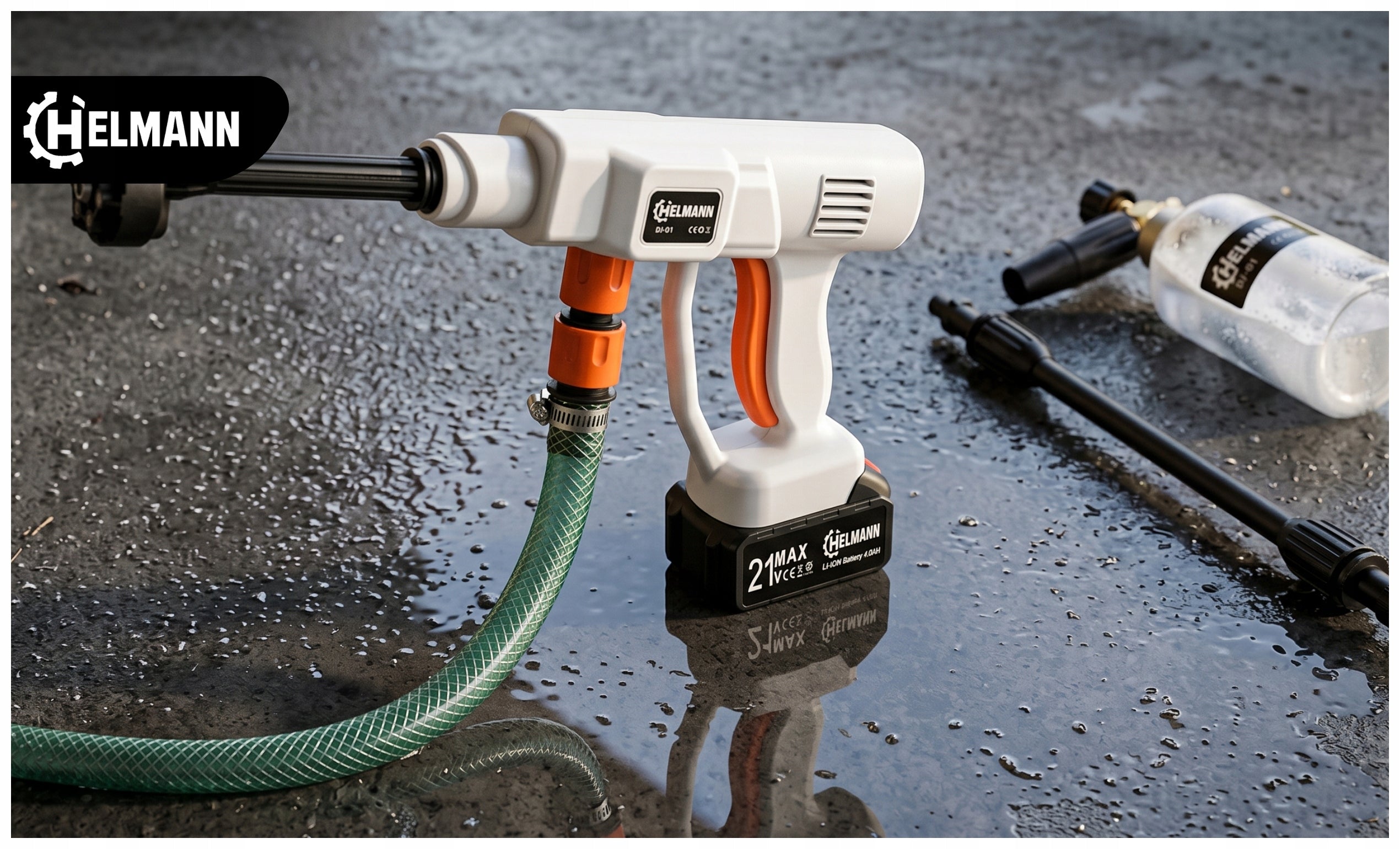 CORDLESS PRESSURE WASHER 60BAR 2X AKU 4AH 21V 6IN1 NOZZLE MULTI SET Maximum pressure 60 bar
