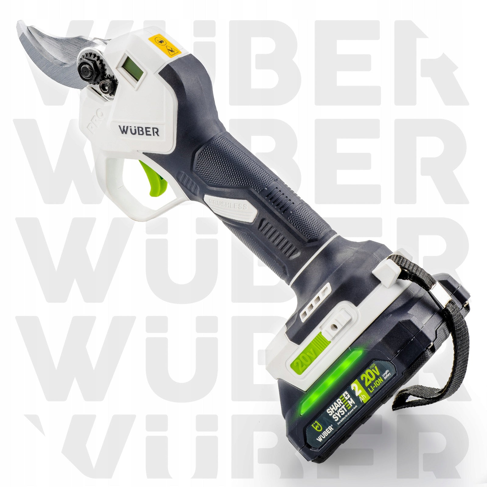 CORDLESS PRUNER 2.0 Ah GARDEN SHEARS FOR BRANCH 20V LCD + CHARGER Brand Wuber