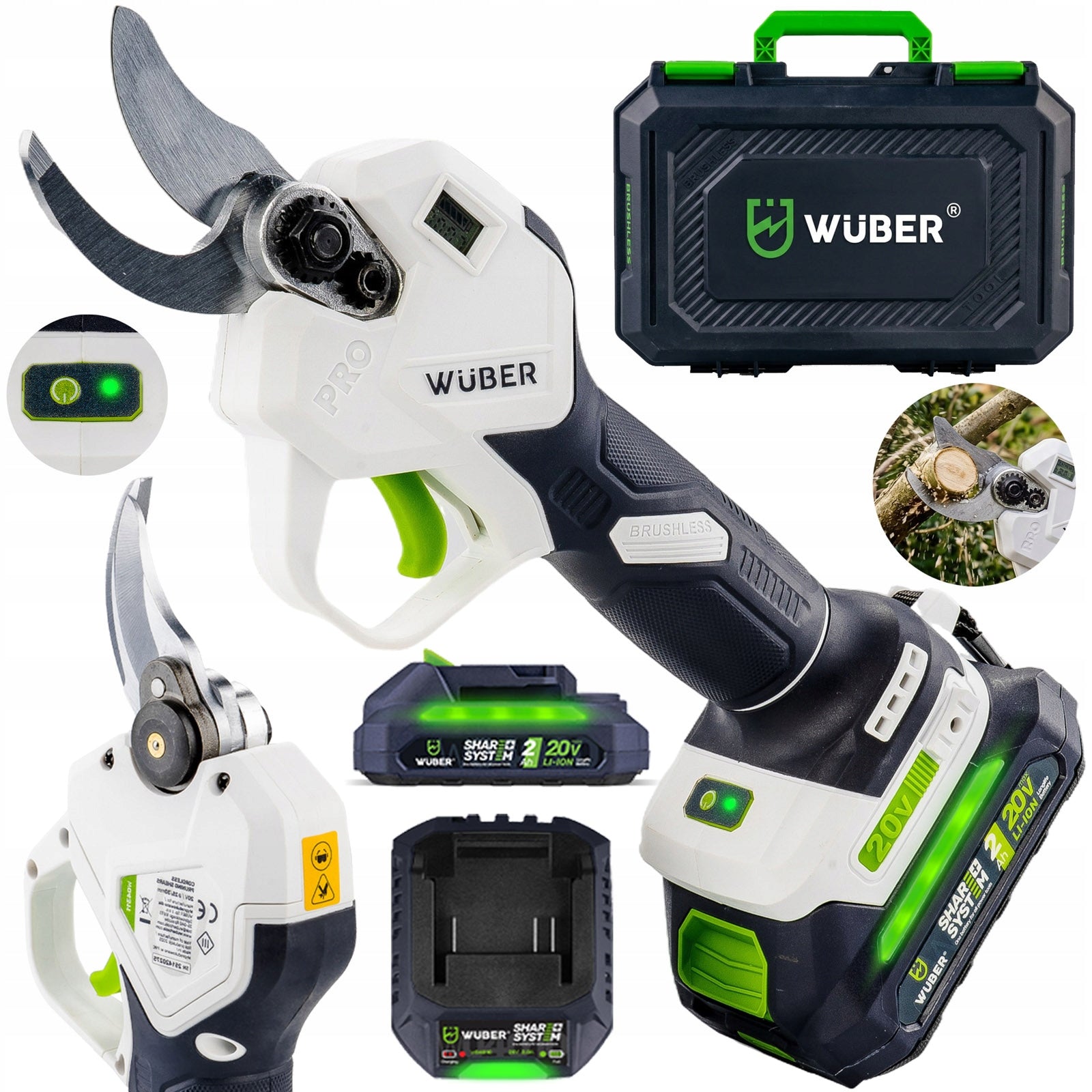 CORDLESS PRUNER 2.0 Ah GARDEN SHEARS FOR BRANCH 20V LCD + CHARGER