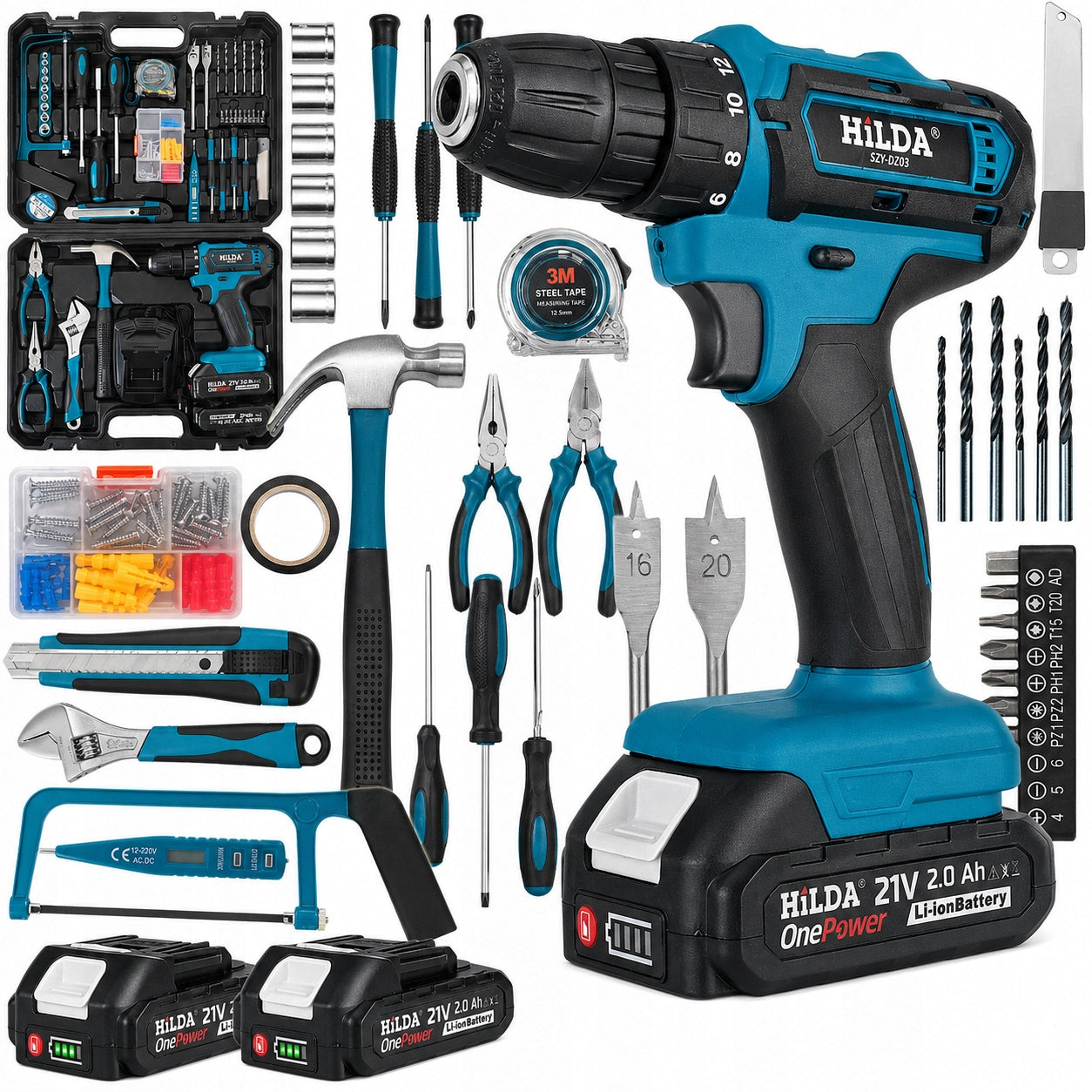 CORDLESS SCREWDRIVER DRILL 2 Ah 21V 2 X AKU IMPACT HILDA + BITS