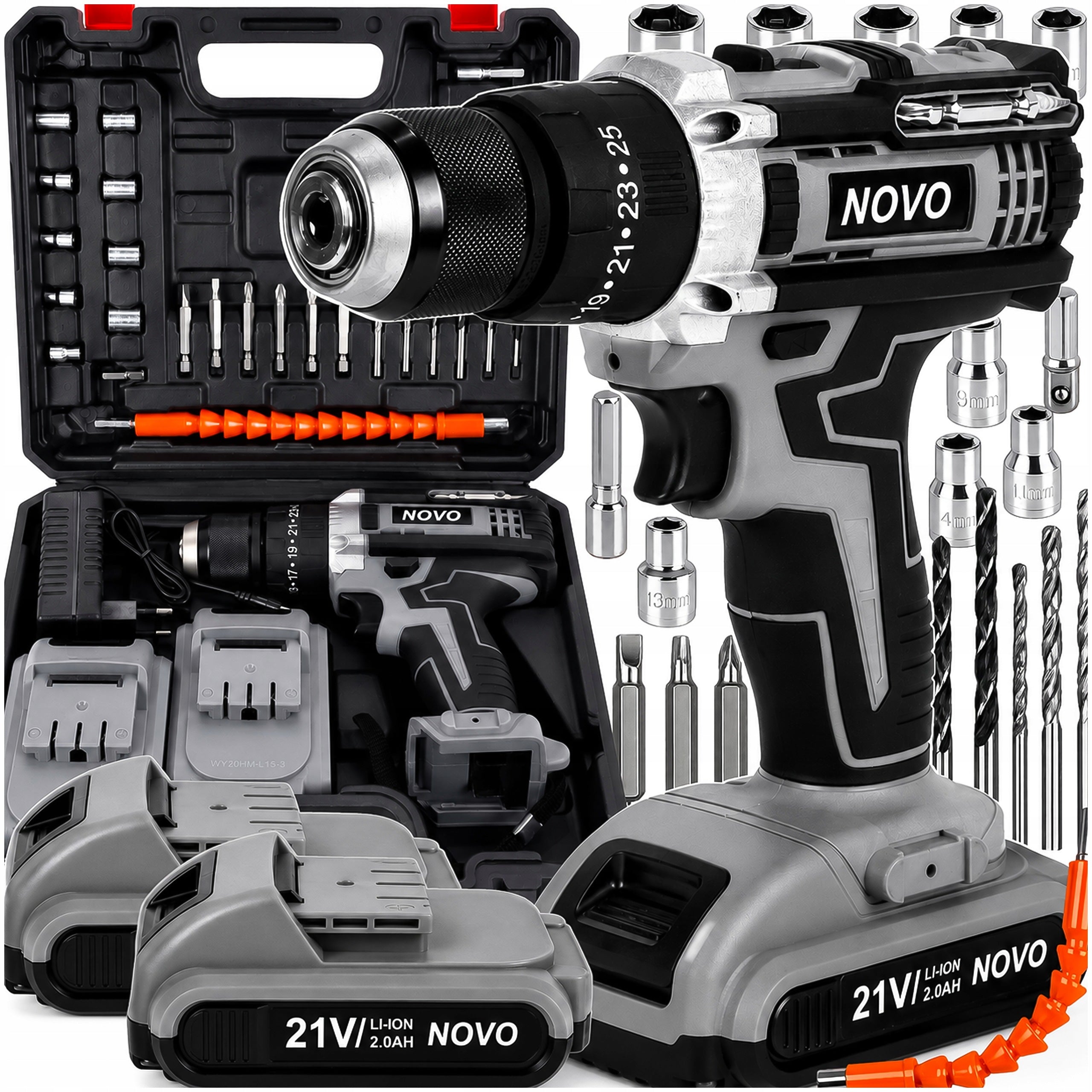 CORDLESS SCREWDRIVER IMPACT DRILL STRONG SUITCASE SET 2X 21V 2,0Ah