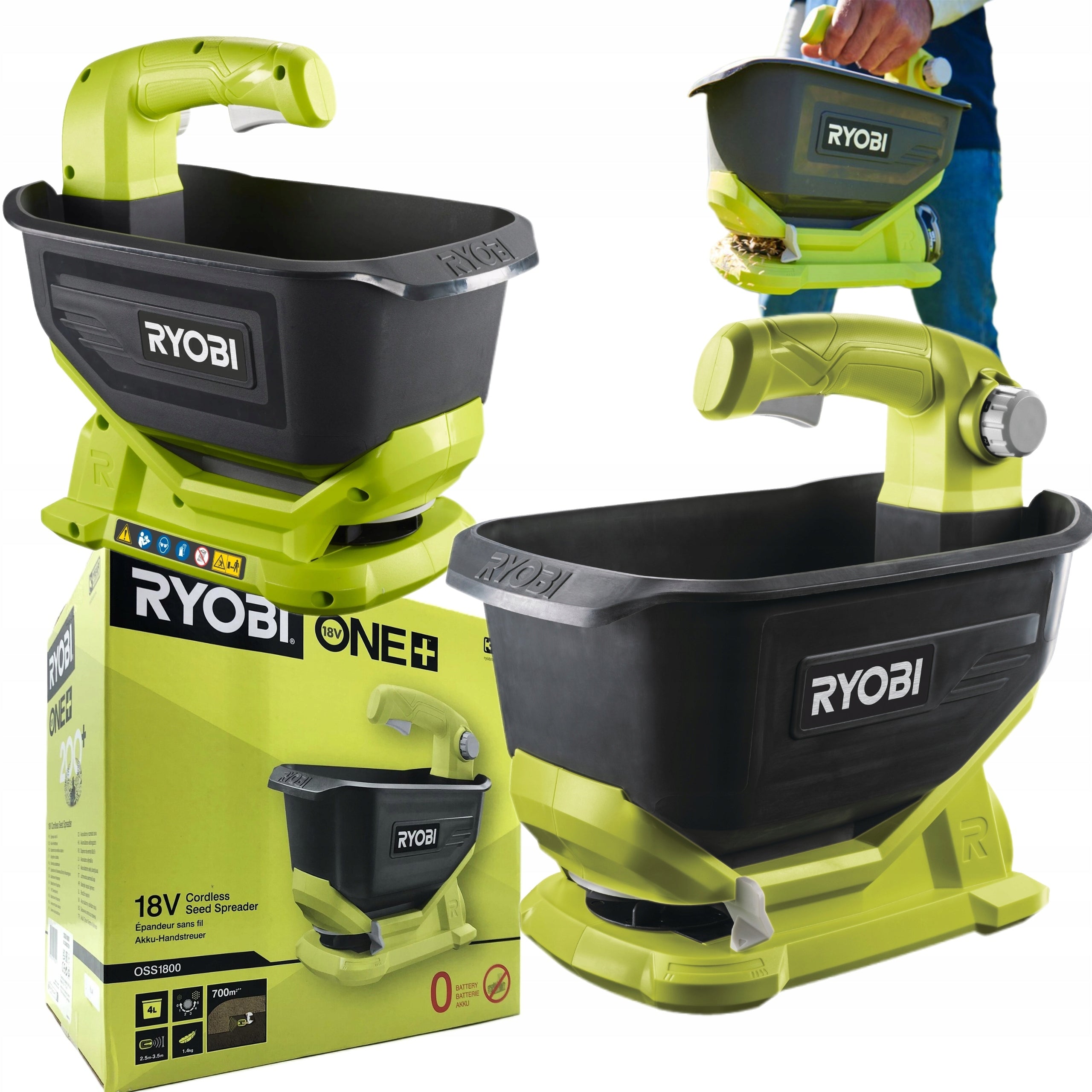 CORDLESS SEEDER SPREADER 2M 4 LITERS ANTI-CLOG OSS1800 SOLO