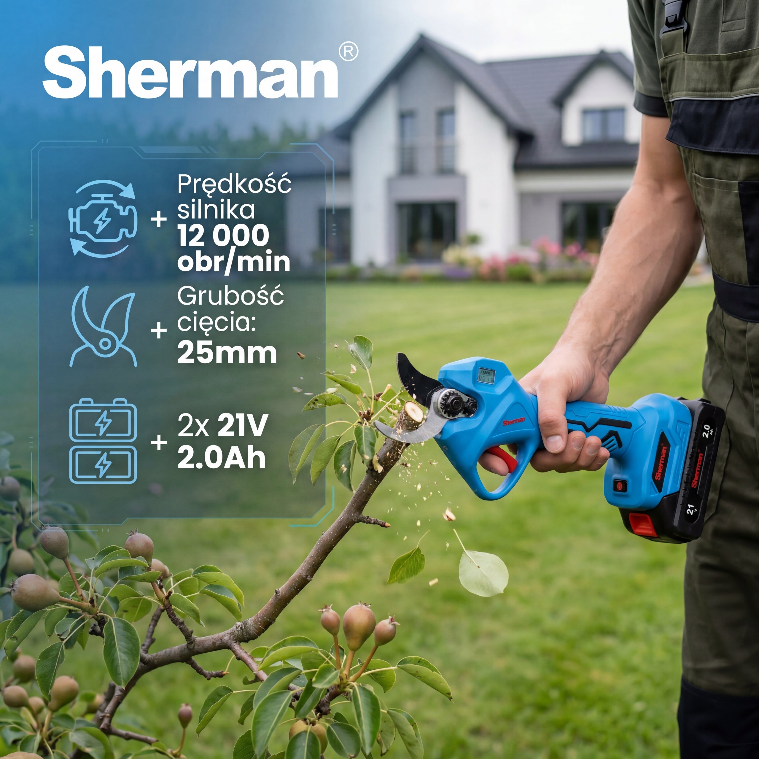 CORDLESS SHEAR FOR CUTTING POWERFUL LIGHT FAST! AKU 2x 2.0Ah | Sherman Manufacturer code SEKATOR DO ŻYWOPŁOTU AKUMULATOR | ET-507