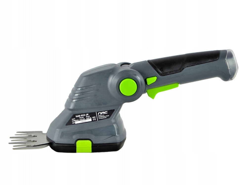 CORDLESS SHEARS FOR GRASS AND SHRUBS NAC 2 INTERCHANGEABLE BLADES 3,6 V 1,5 Ah Product weight with unit packaging 1 kg